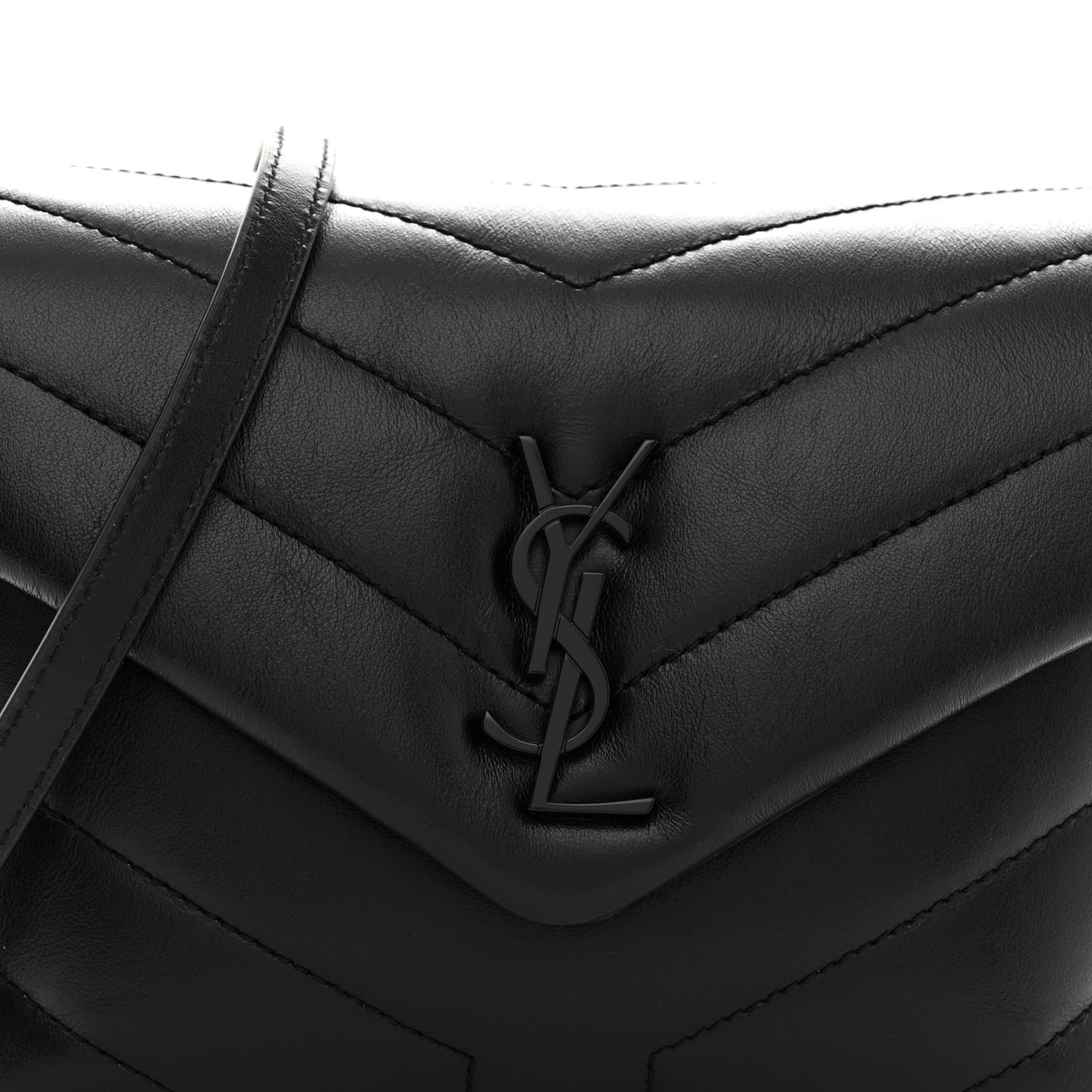 Calfskin Y Quilted Monogram Monochrome Toy Loulou Crossbody Bag Black
