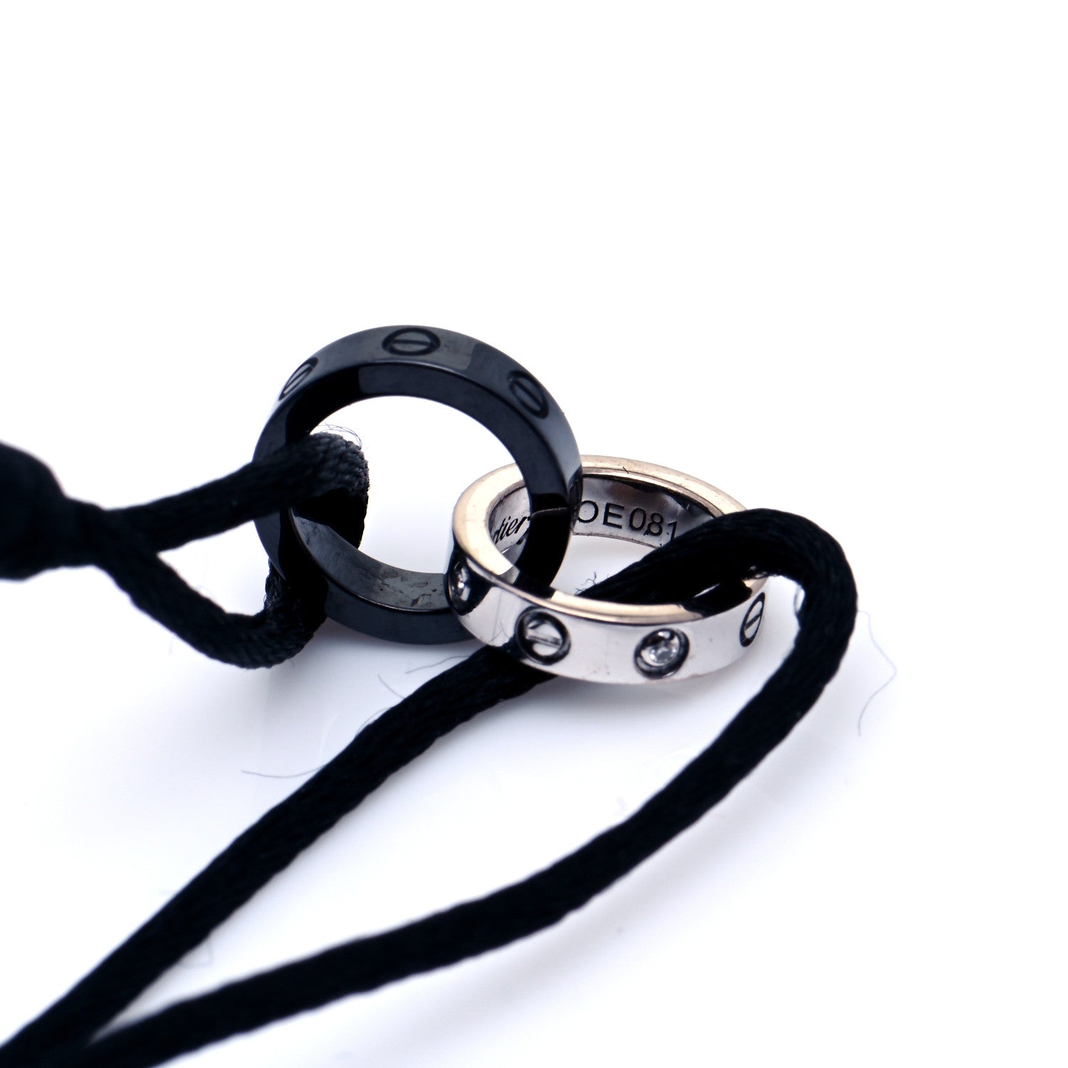 Cartier 18K White Gold Ceramic 4 Diamond LOVE Cord Bracelet Black 7 of 8