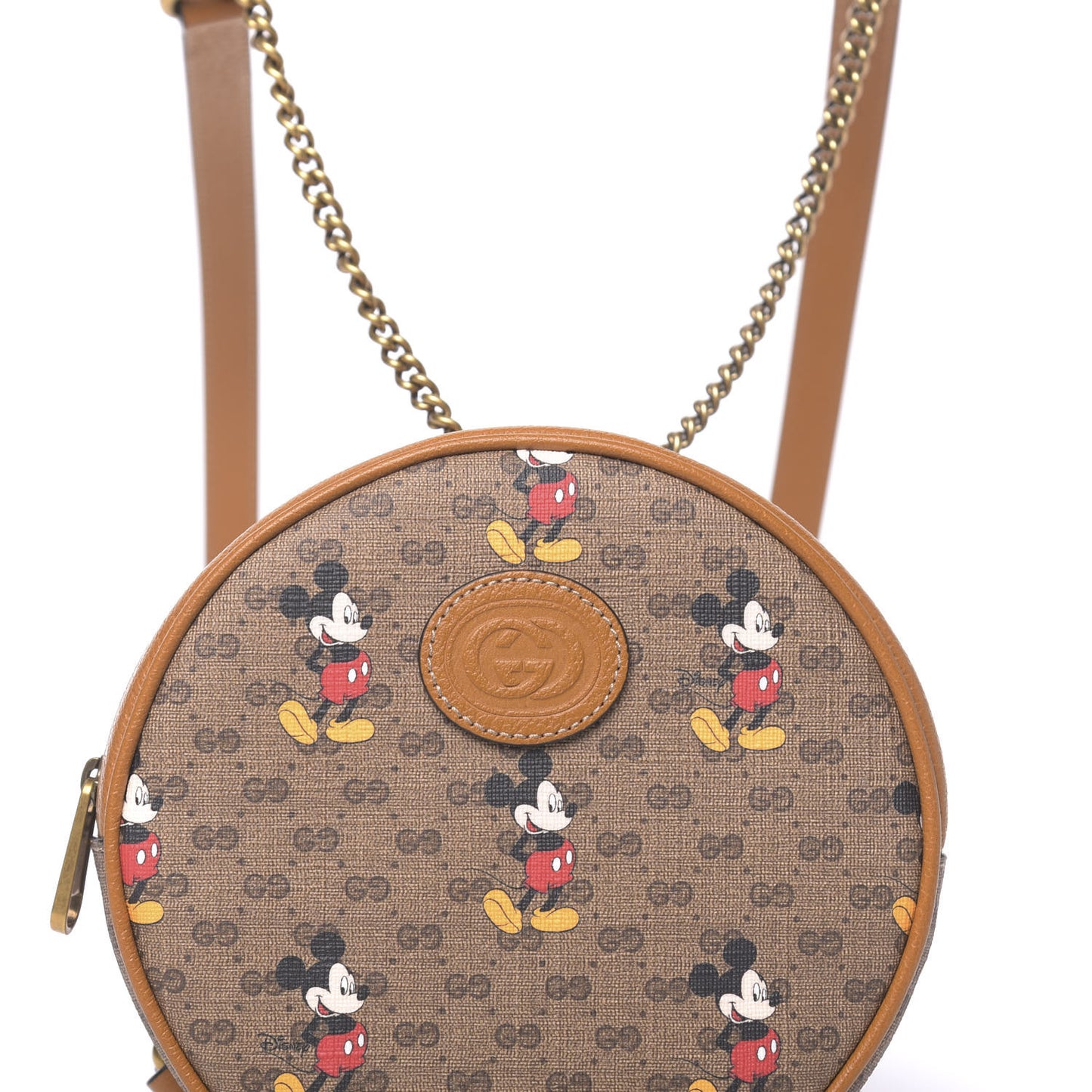 X DISNEY Mini Vintage GG Supreme Monogram Mickey Mouse Round Backpack Beige Vintage Sun Oil