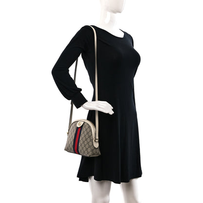 Gucci GG Supreme Monogram Textured Dollar Calfskin Web Small Ophidia Dome Shoulder Bag Beige Ebony Mystic White 2 of 9