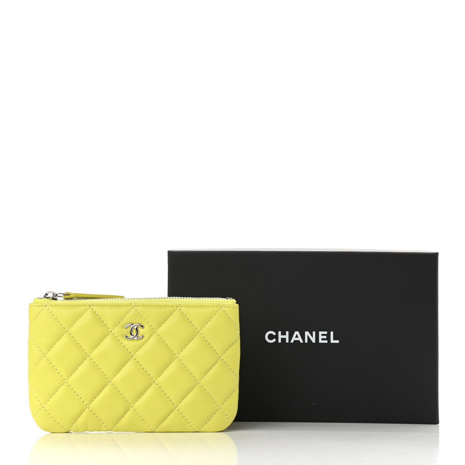Chanel Lambskin Quilted Small Cosmetic Case Neon Yellow 9 of 9