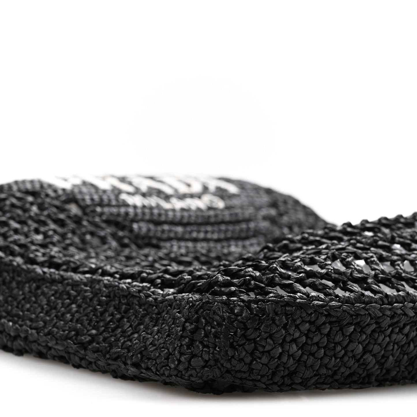 Yarn Raffia Effect Crochet Logo Embroidered Tote Bag Black
