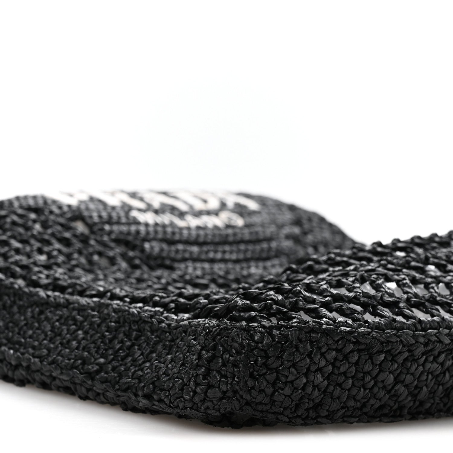 Prada Yarn Raffia Effect Crochet Logo Embroidered Tote Bag Black 8 of 9