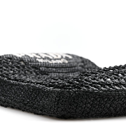 Prada Yarn Raffia Effect Crochet Logo Embroidered Tote Bag Black 8 of 9