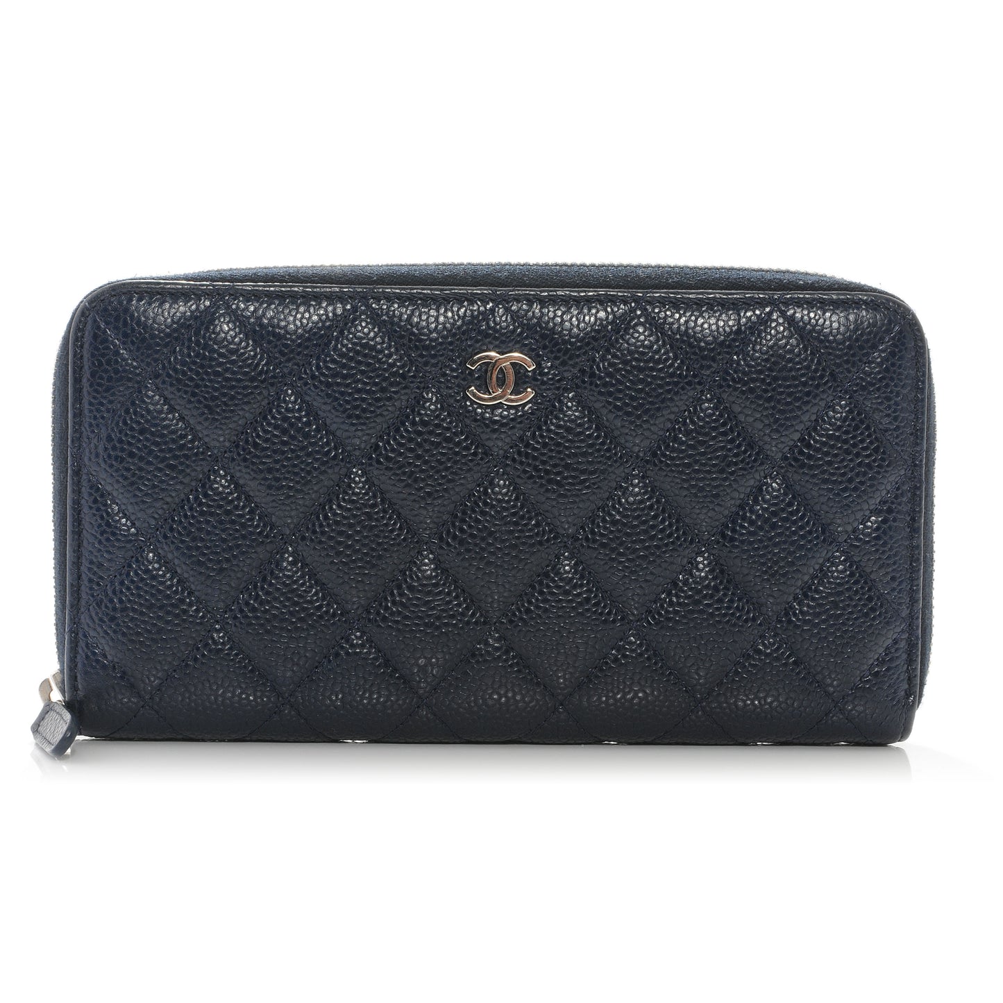 Caviar Quilted Zip Around Wallet Navy