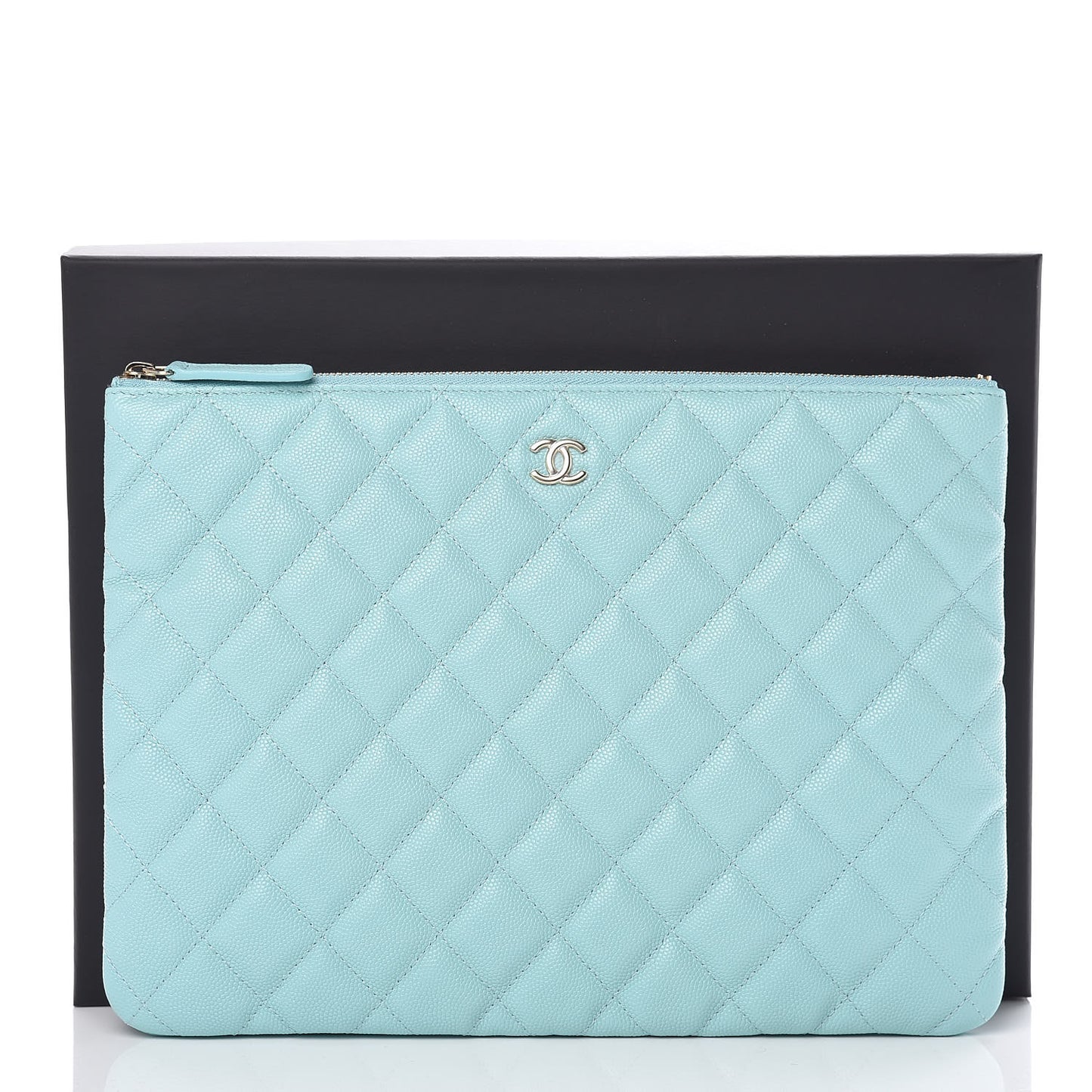 Caviar Quilted Medium Cosmetic Case Light Blue