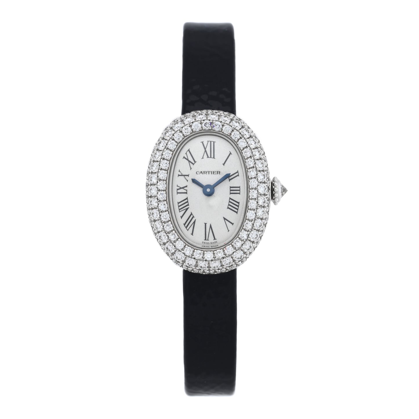 18K White Gold Calfskin Diamond Bezel 19mm Baignoire Quartz Watch