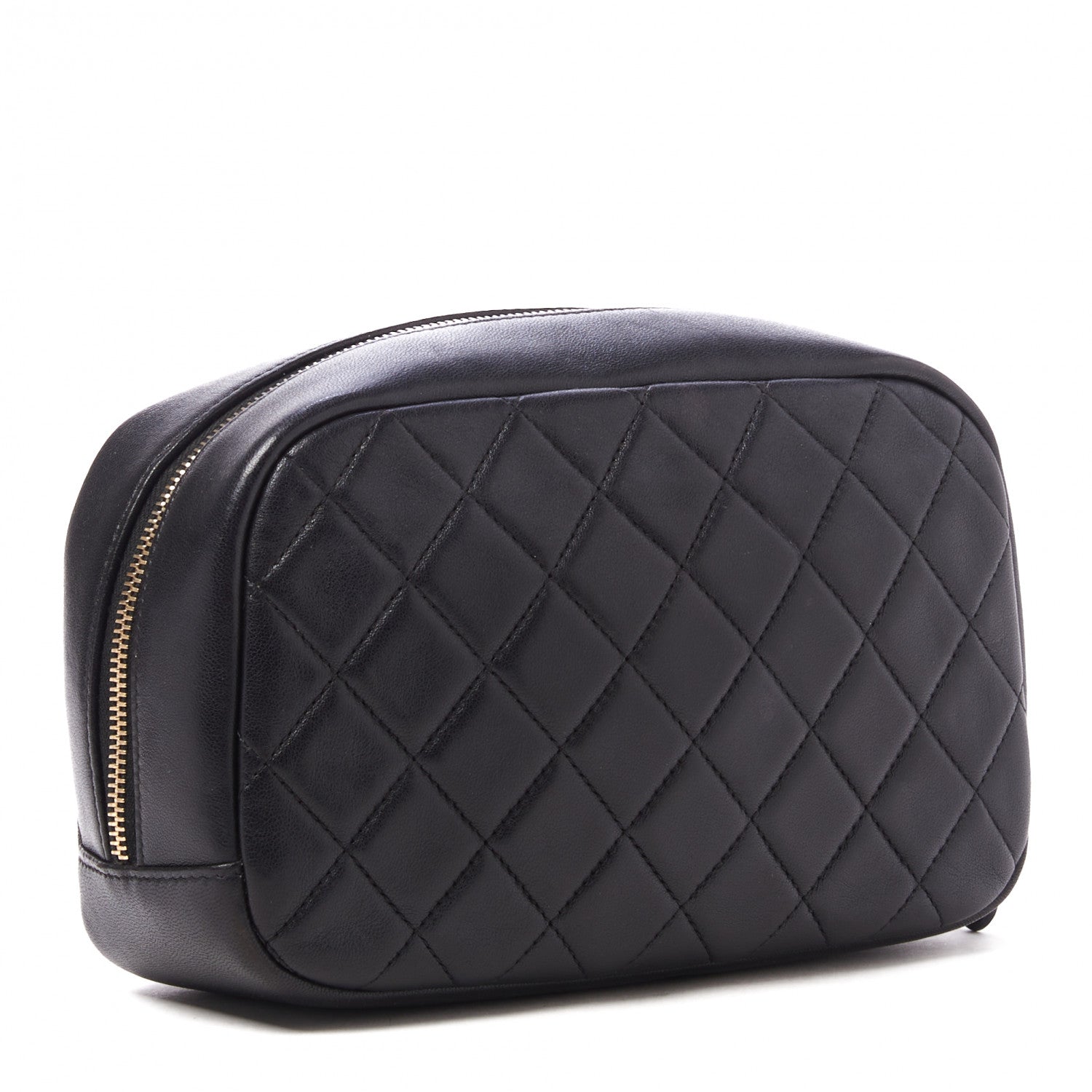 Chanel Lambskin Quilted Medium Curvy Pouch Cosmetic Case Black 2 of 9