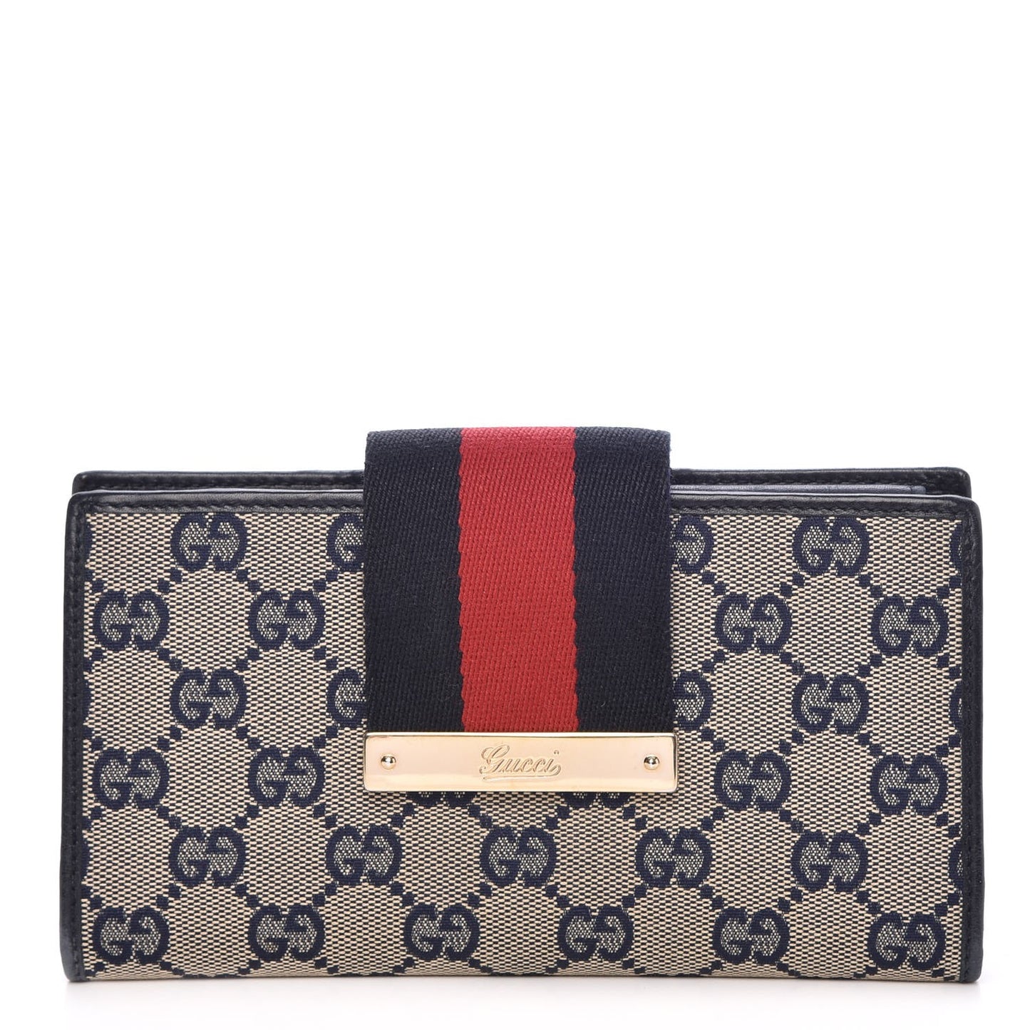 Monogram Calfskin Ladies Web Long Wallet Beige Blue