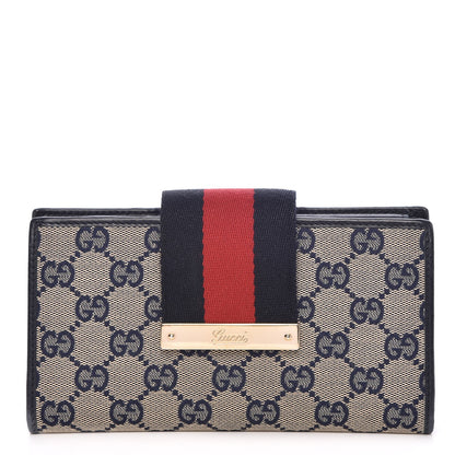 Gucci Monogram Calfskin Ladies Web Long Wallet Beige Blue 1 of 10