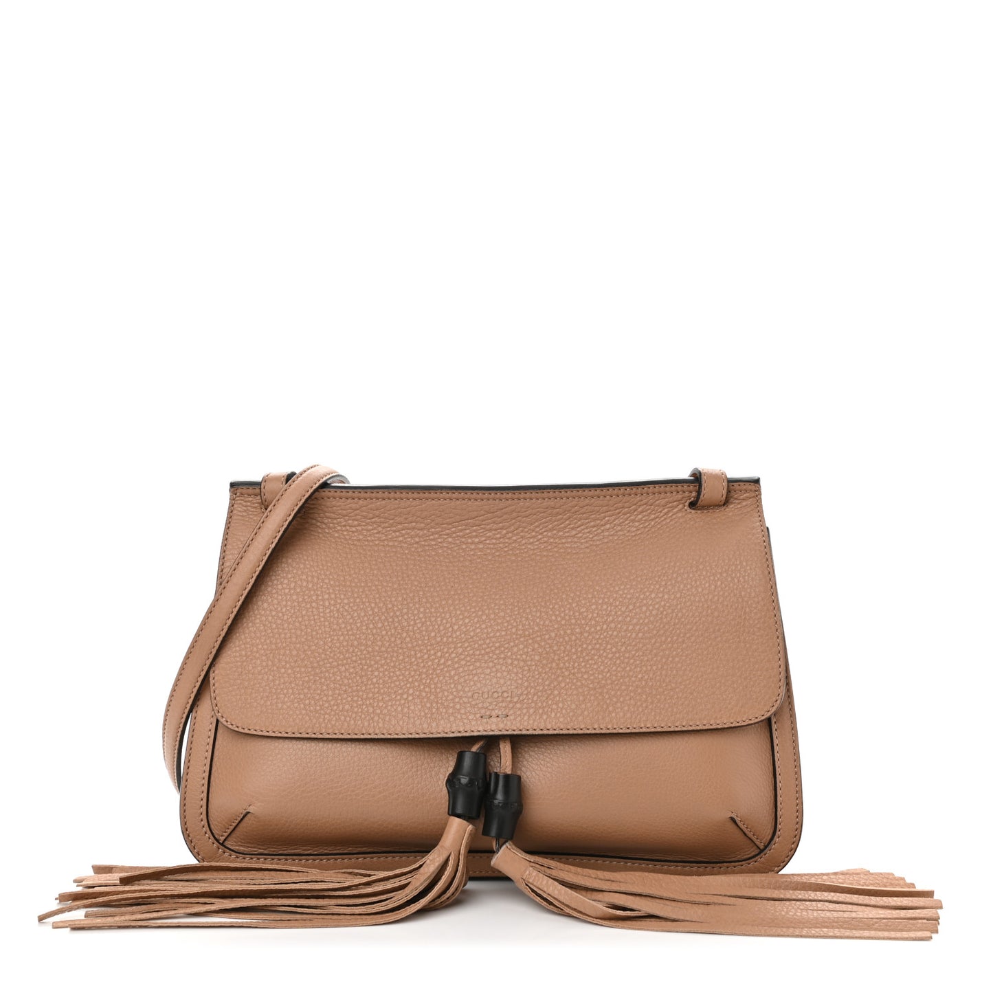 Cellarius Calfskin Medium Bamboo Daily Flap Shoulder Bag Camelia