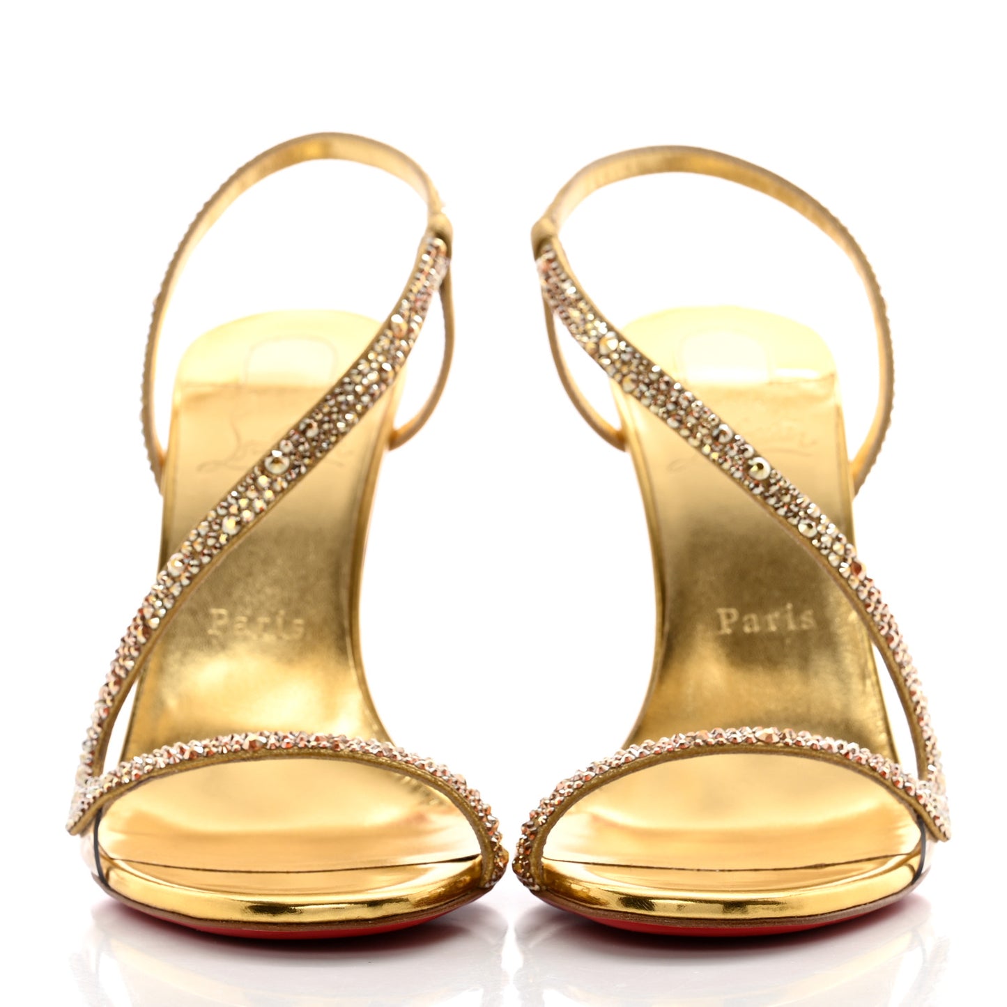 Metallic Nappa Embossed Crystal Rosalie 100 Sandals 38 Gold