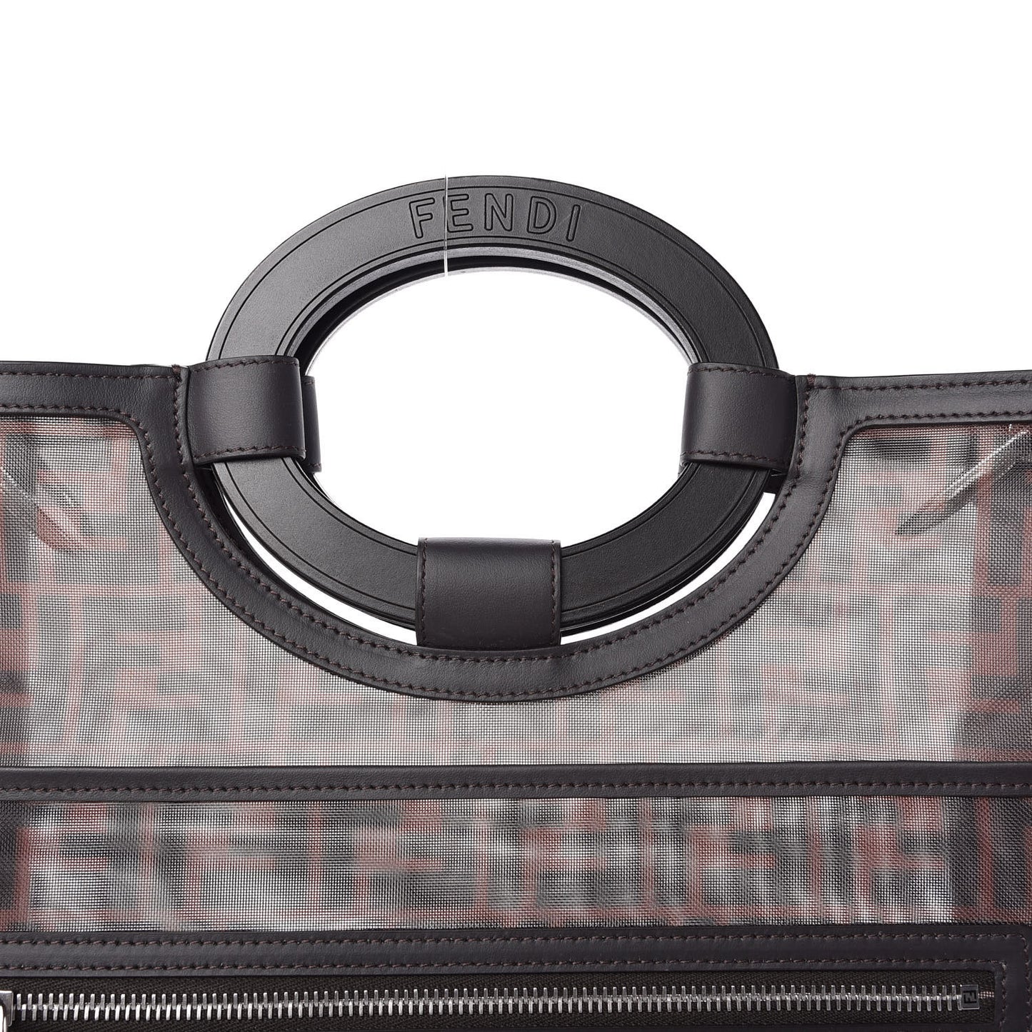 Mesh Vitello Century Cuoio FF 1974 Large Runaway Shopper Tote Marrone Black Ebano