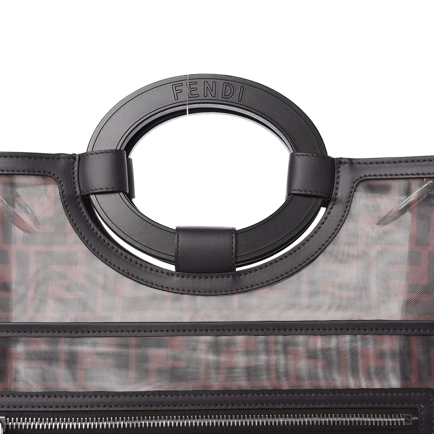 Fendi Mesh Vitello Century Cuoio FF 1974 Large Runaway Shopper Tote Marrone Black Ebano 10 of 10
