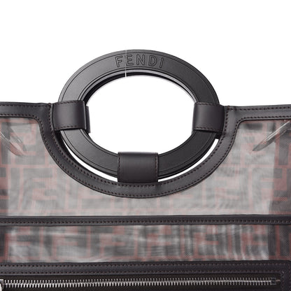 Fendi Mesh Vitello Century Cuoio FF 1974 Large Runaway Shopper Tote Marrone Black Ebano 10 of 10