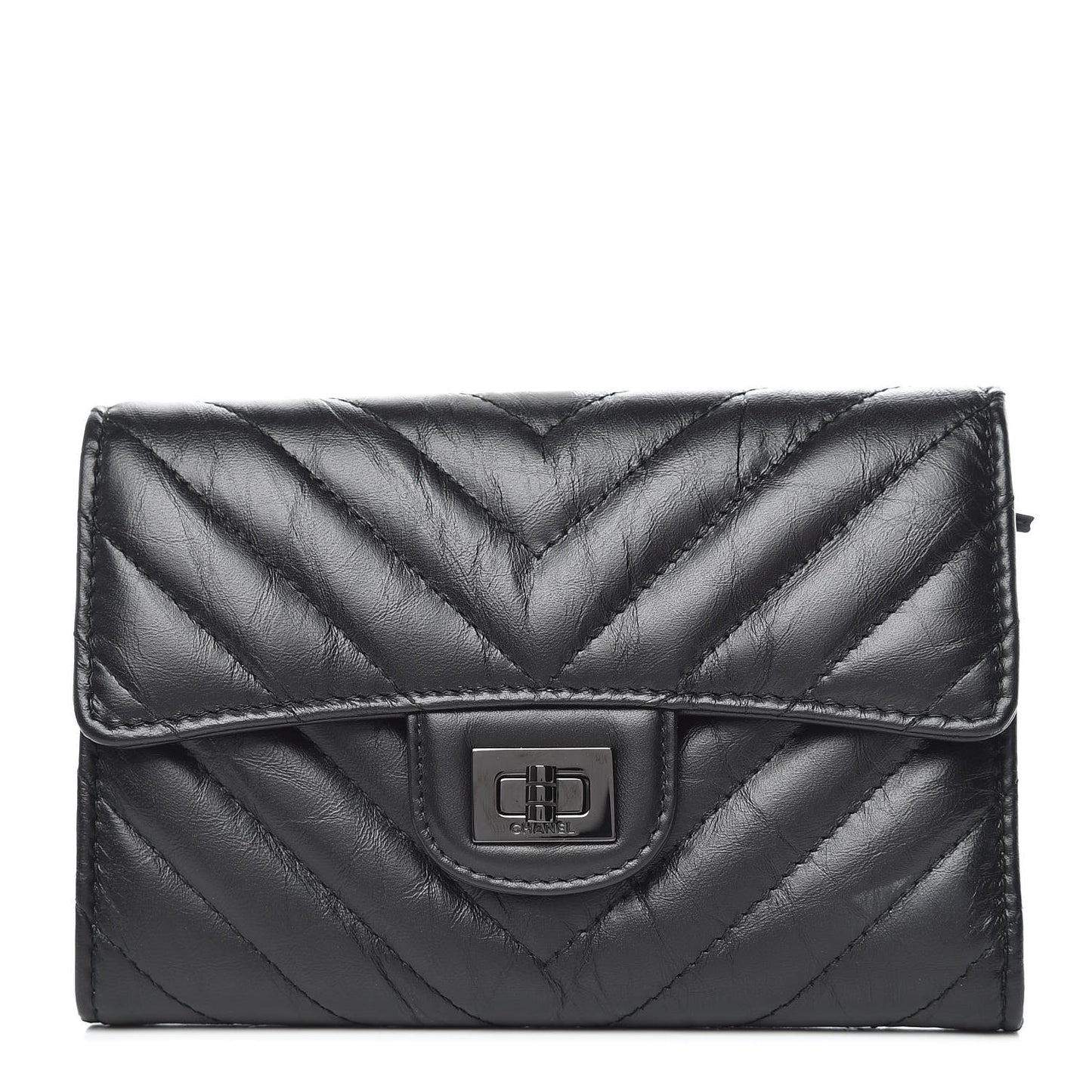 Aged Calfskin Chevron Quilted Reissue Medium Flap Wallet So Black