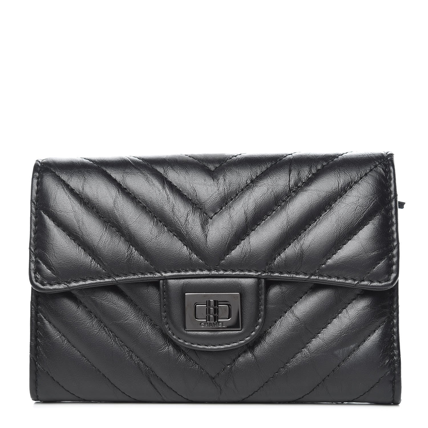 Chanel Aged Calfskin Chevron Quilted Reissue Medium Flap Wallet So Black 1 of 10