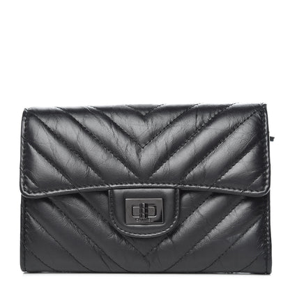 Chanel Aged Calfskin Chevron Quilted Reissue Medium Flap Wallet So Black 1 of 10