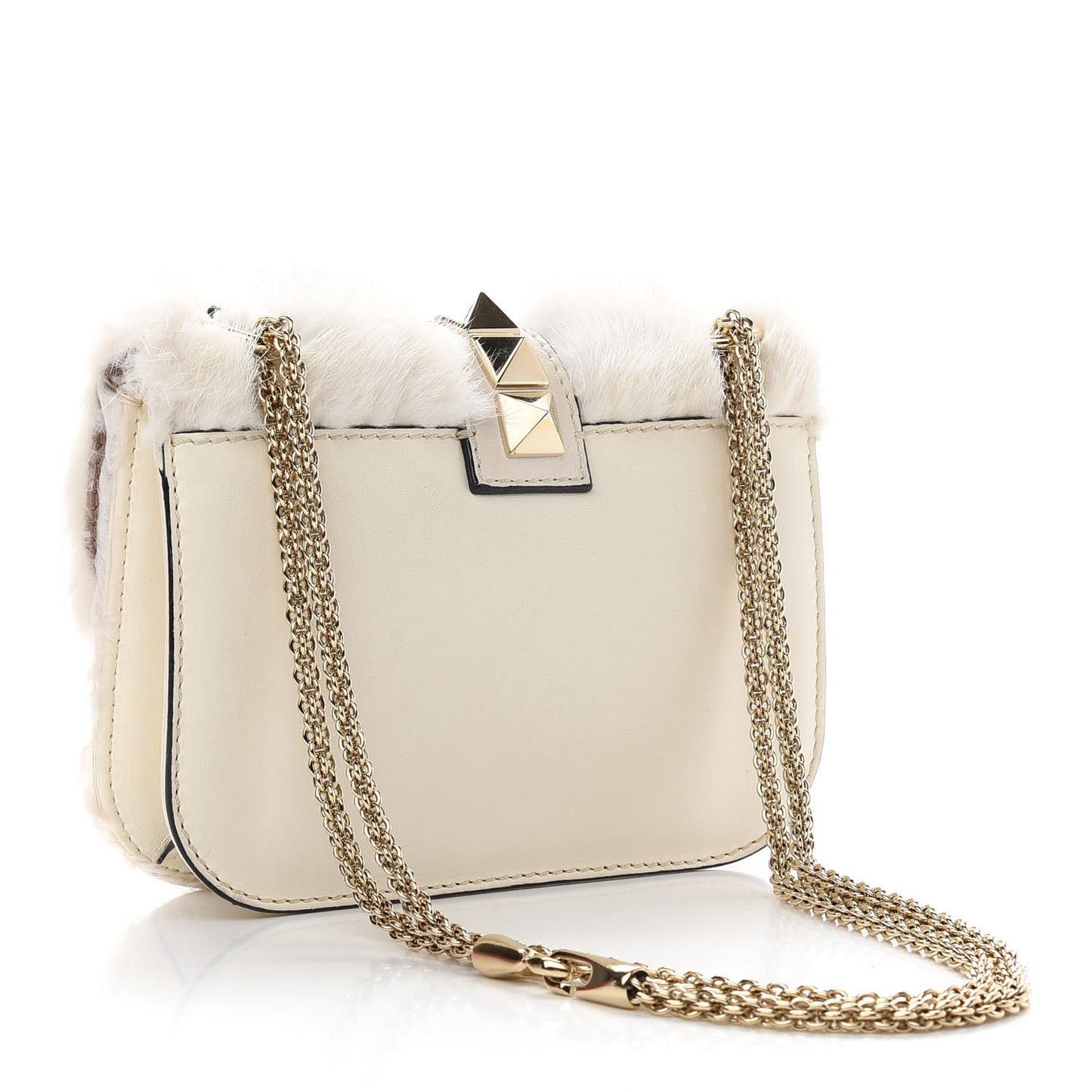 Mink Fur Lambskin Small Glam Lock Rockstud Flap White