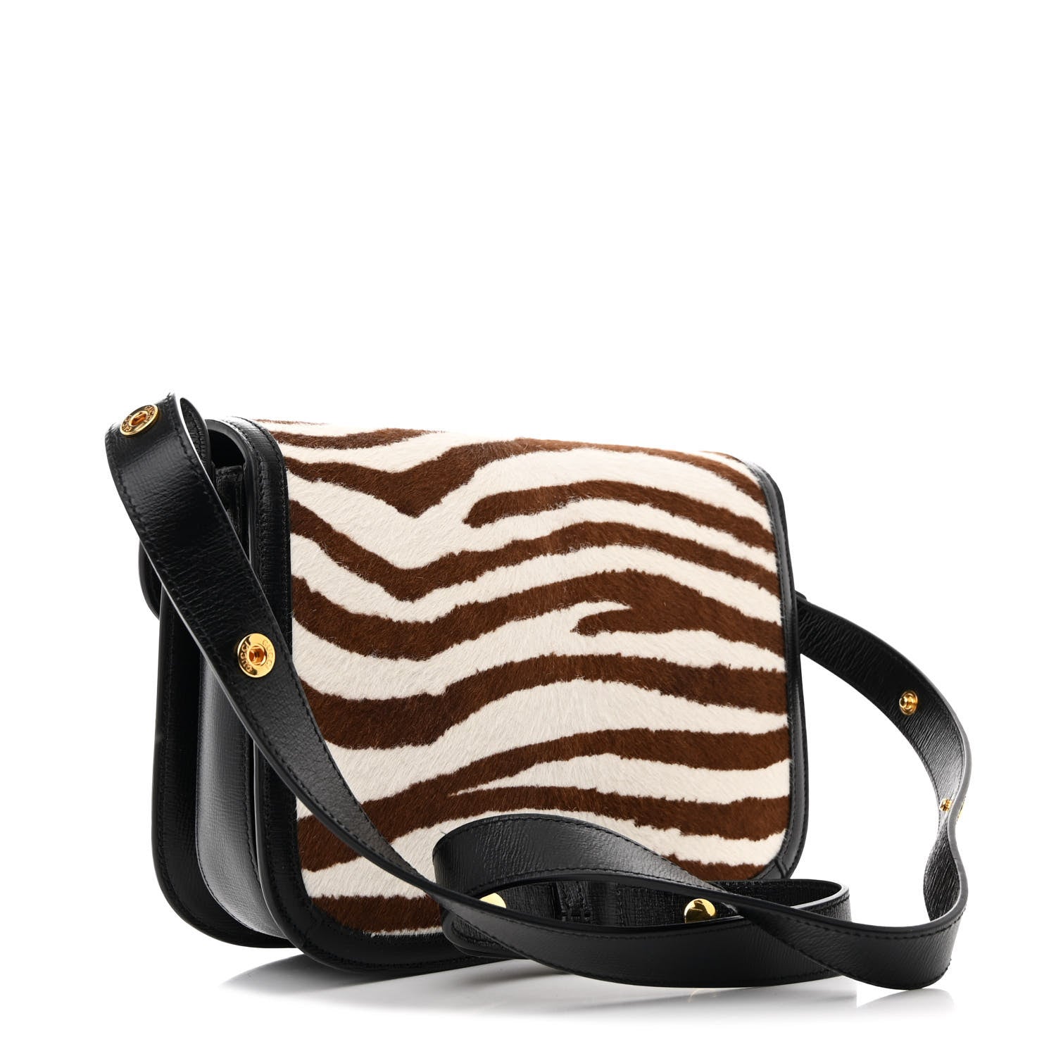Gucci Pony Hair Zebra Striped Horsebit 1955 Shoulder Bag White Brown Black 3 of 13