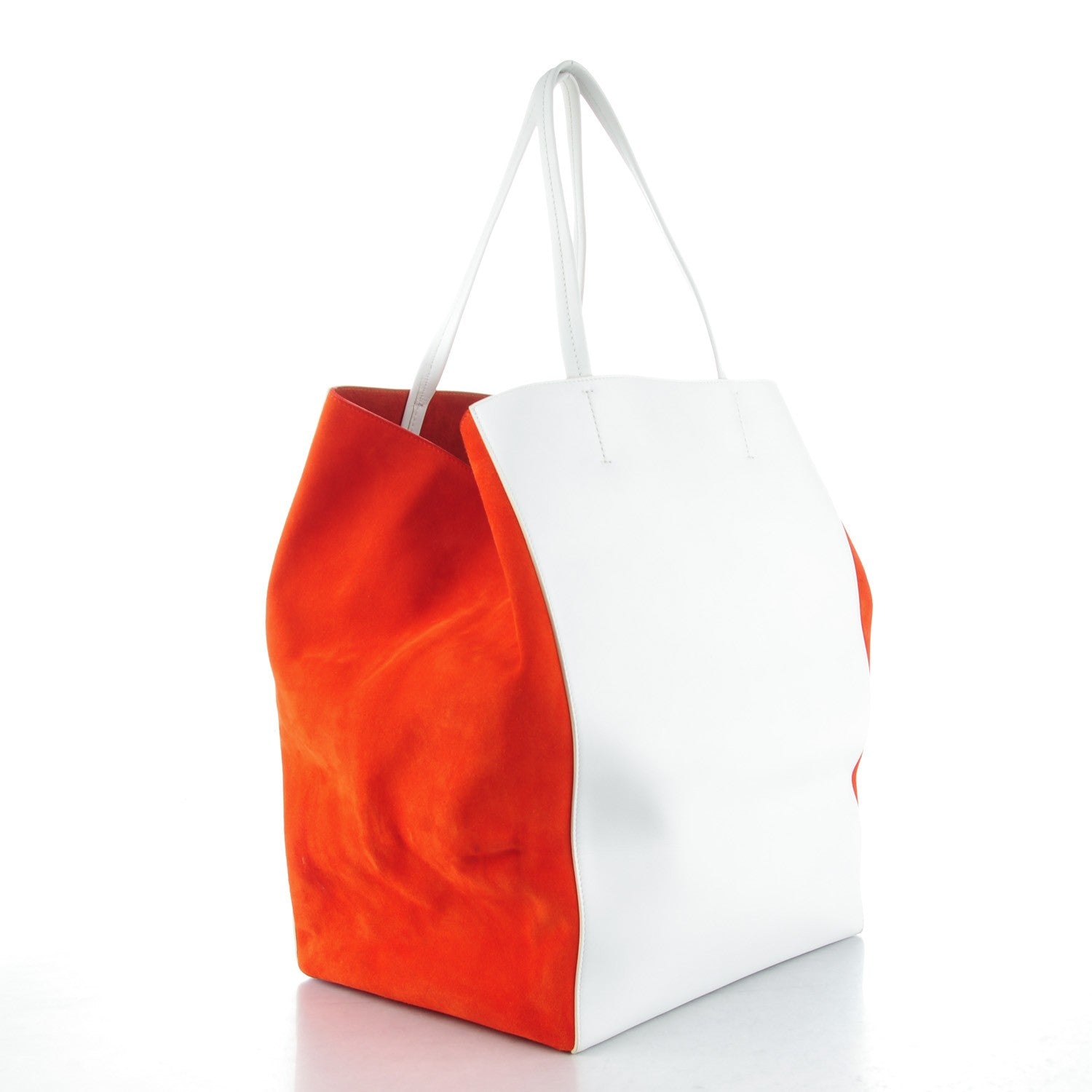 Celine Smooth Calfskin Suede Large Phantom Luggage Bi-Cabas White Orange 7 of 11