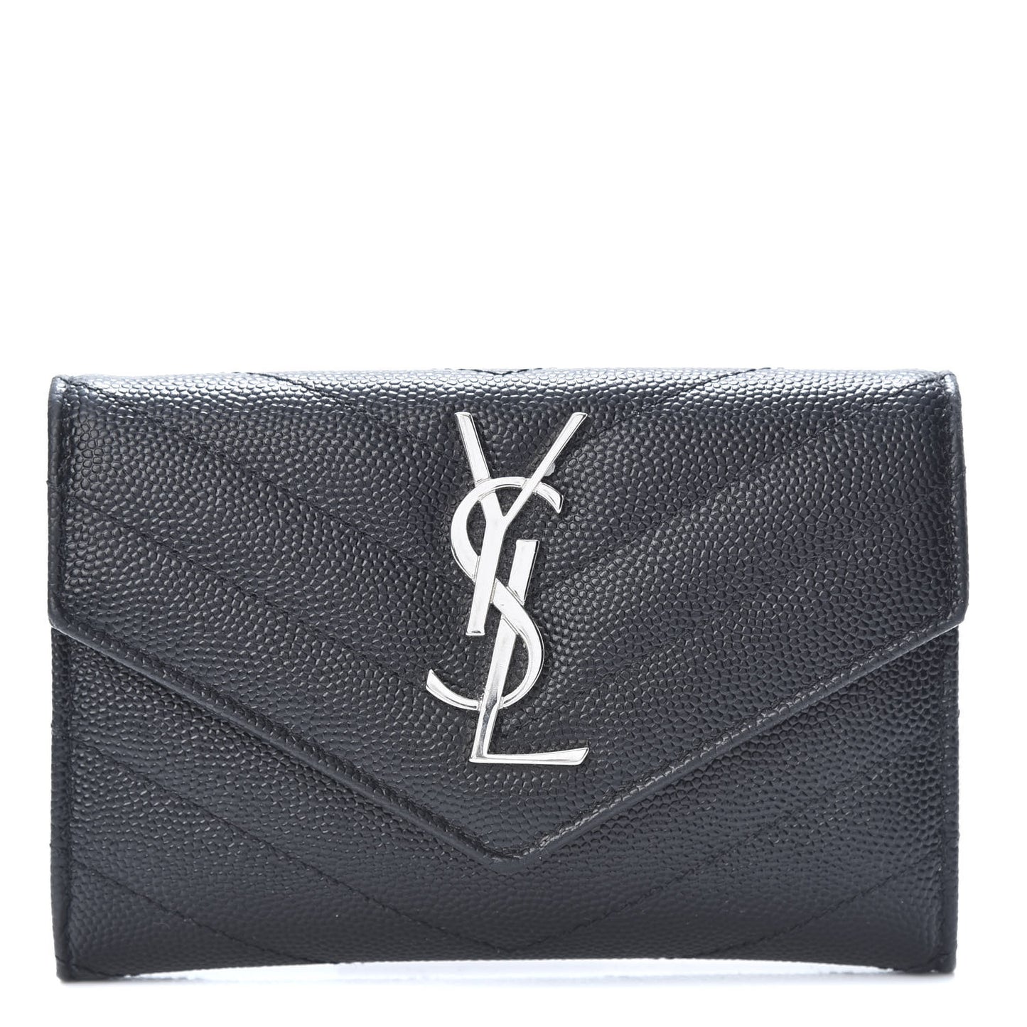 Grain De Poudre Matelasse Chevron Small Monogram Envelope Wallet Black