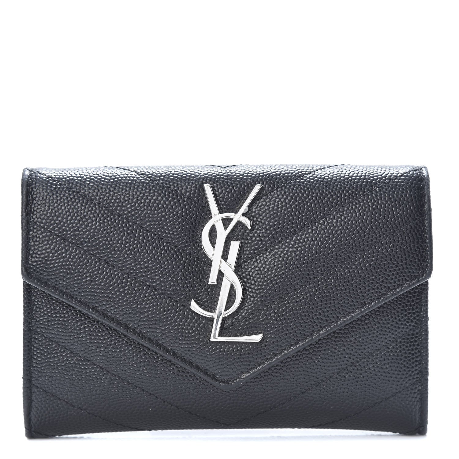 Saint Laurent Grain De Poudre Matelasse Chevron Small Monogram Envelope Wallet Black 1 of 8