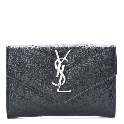 Saint Laurent Grain De Poudre Matelasse Chevron Small Monogram Envelope Wallet Black 1 of 8