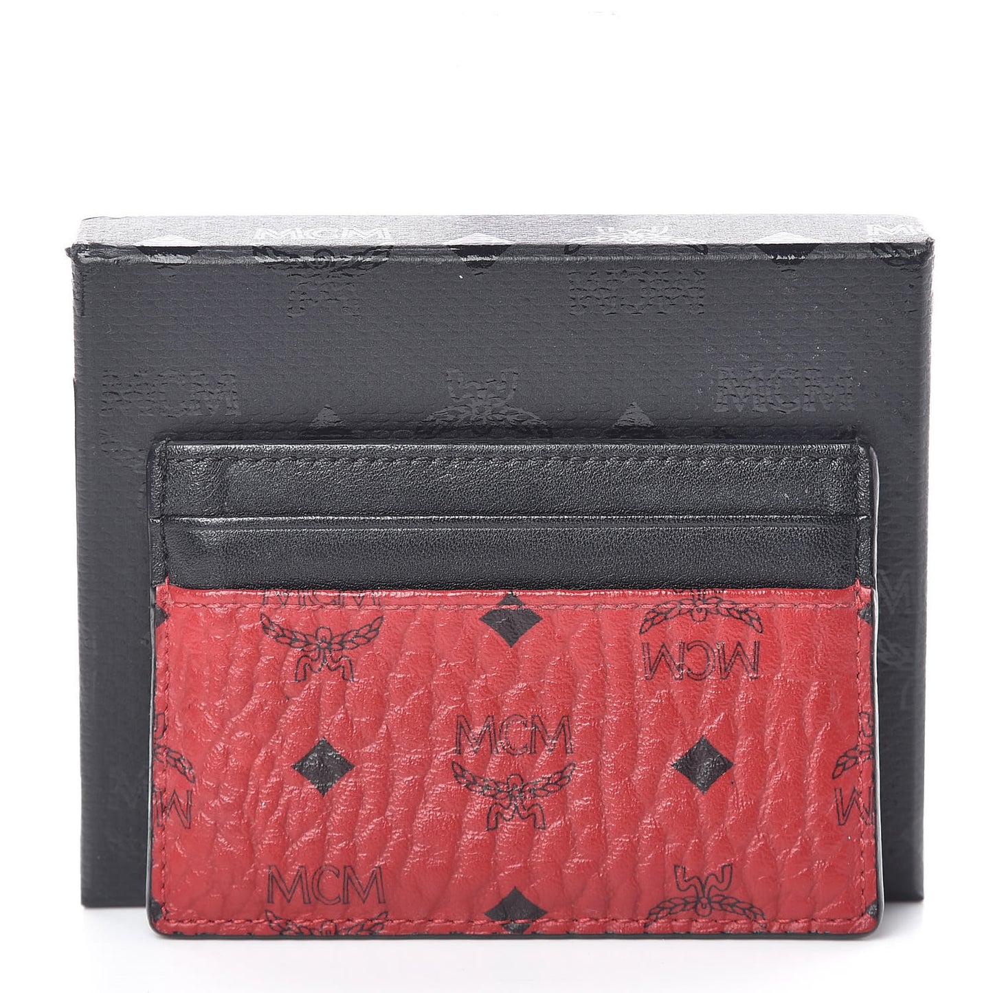 Calfskin Visetos Mini Card Case Black Ruby Red
