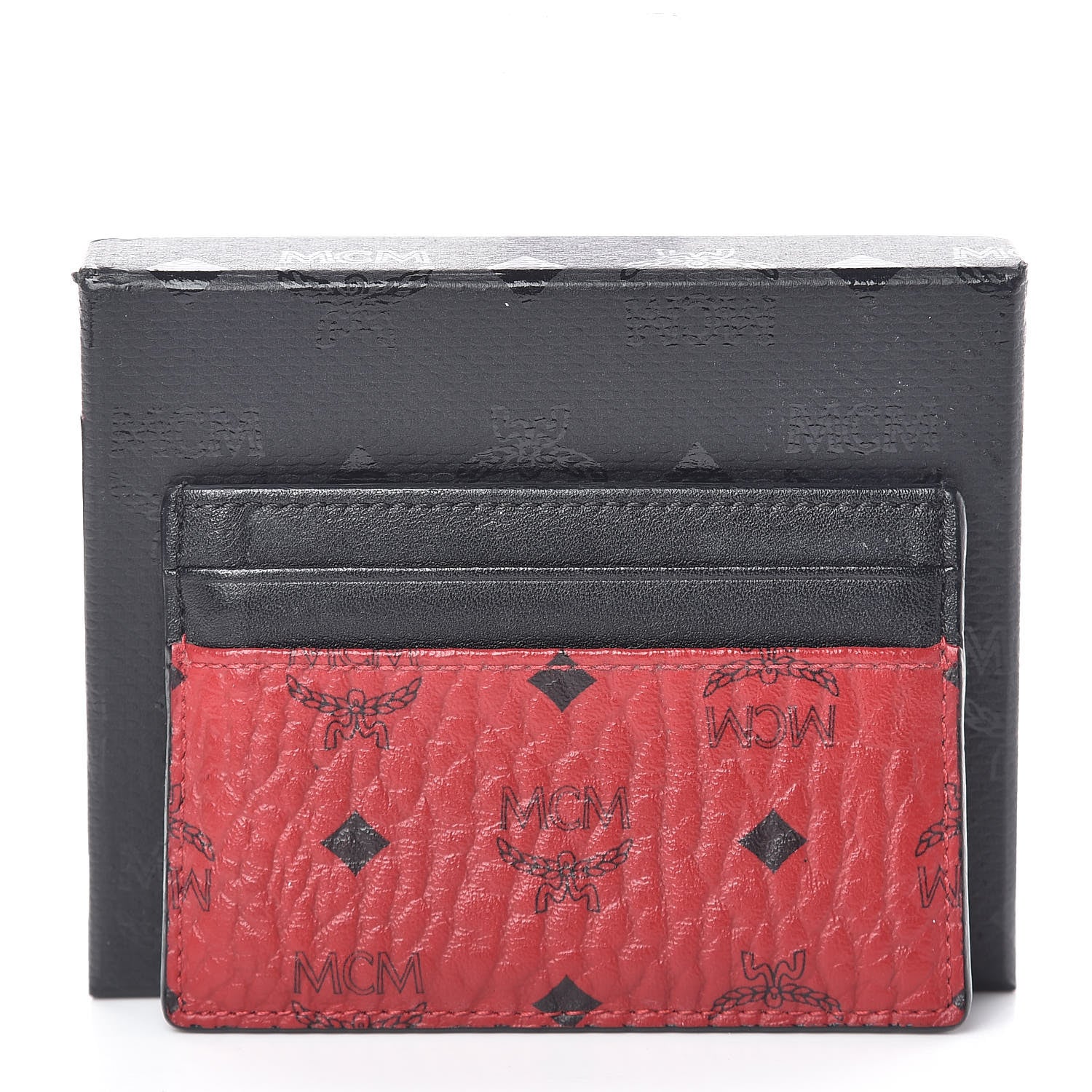 MCM Calfskin Visetos Mini Card Case Black Ruby Red 9 of 9