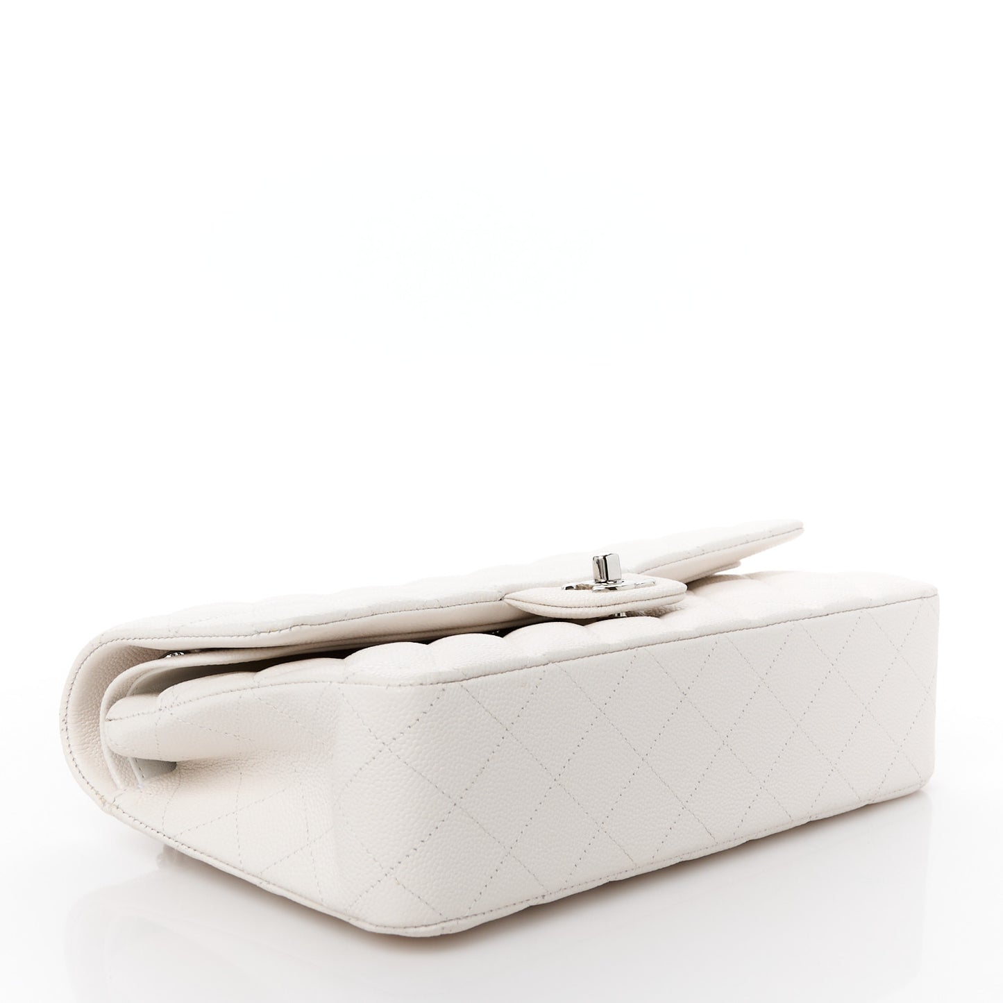 Caviar Quilted Medium Double Flap White