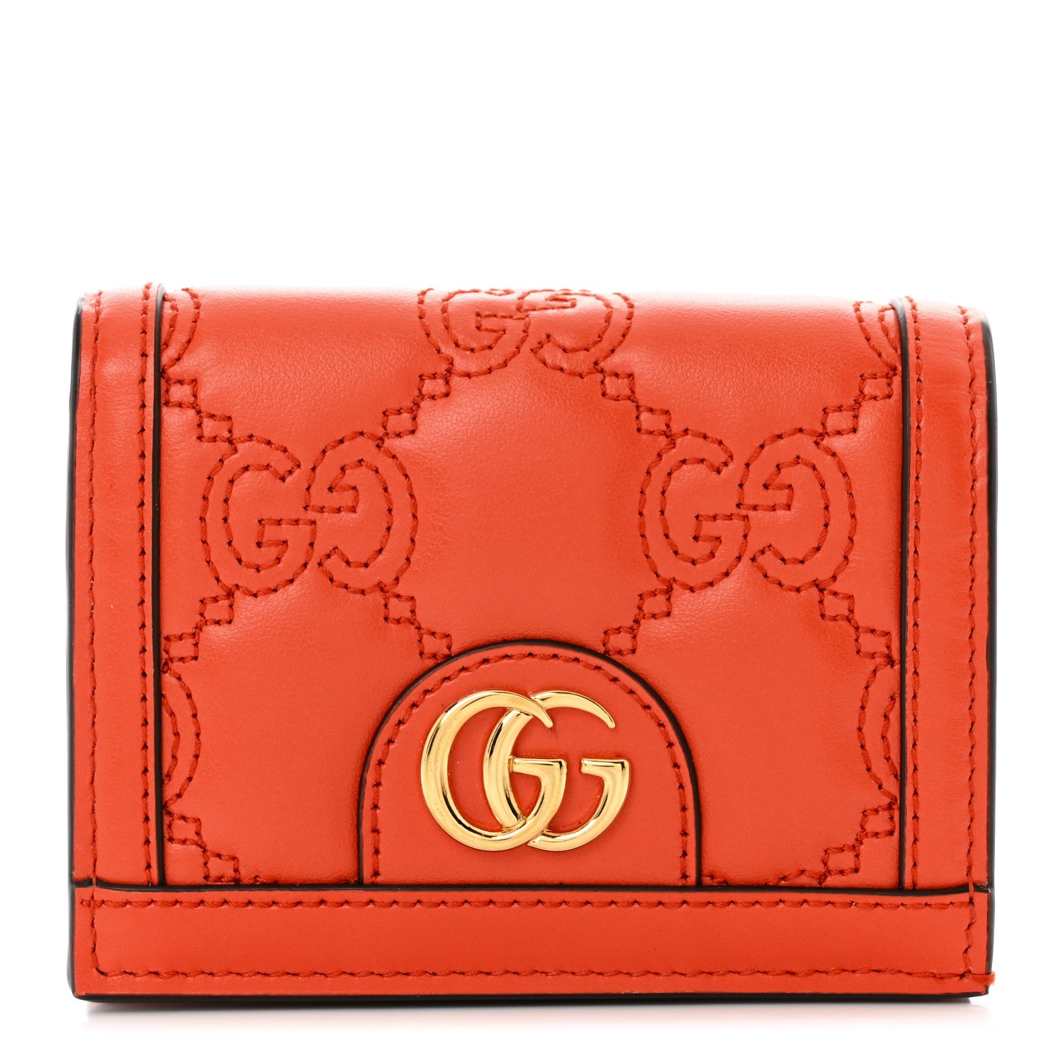 Gucci Calfskin GG Matelasse Card Case Wallet Deep Orange 1 of 7