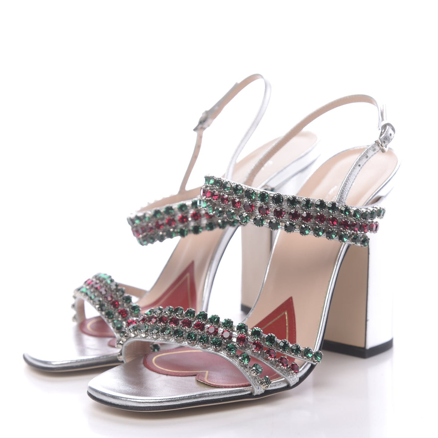 Nappa Silk Crystal Bertie High Heel Sandals 38 Argento