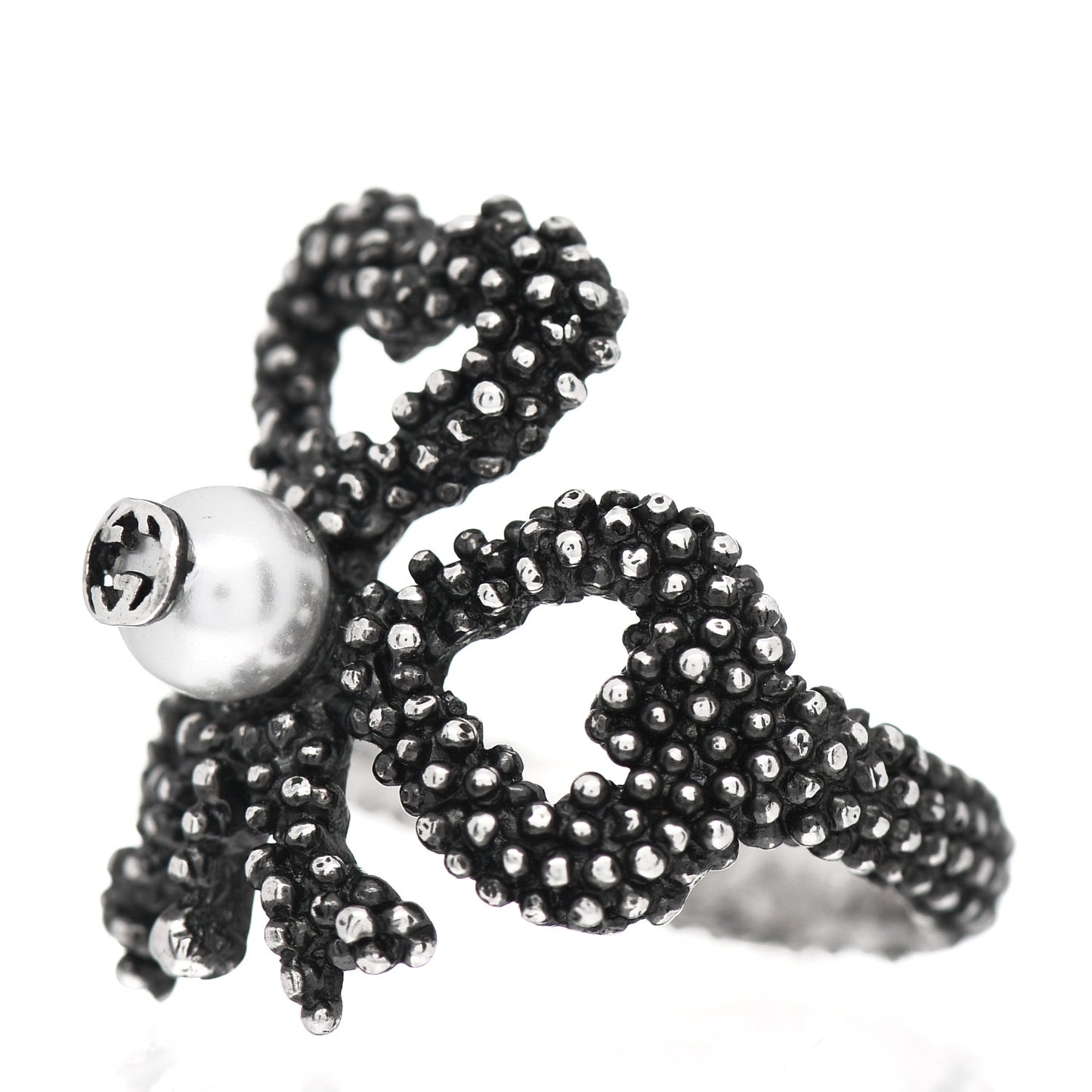 Sterling Silver Glass Pearl Heart Ribbon Ring 51 5.75
