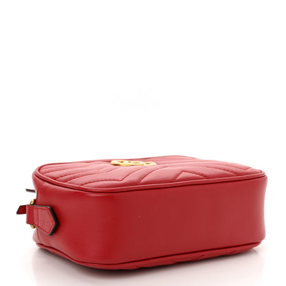 Gucci Calfskin Matelasse Mini GG Marmont Chain Shoulder Bag Hibiscus Red 4 of 11