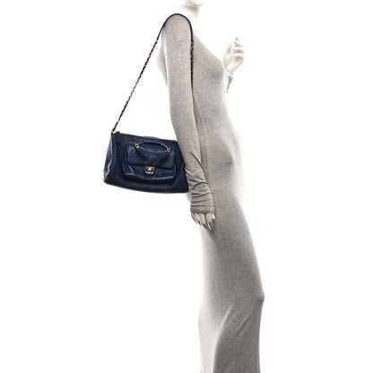 Chanel Grained Calfskin Lambskin Quilted Large Bowling Bag Blue 2 of 10
