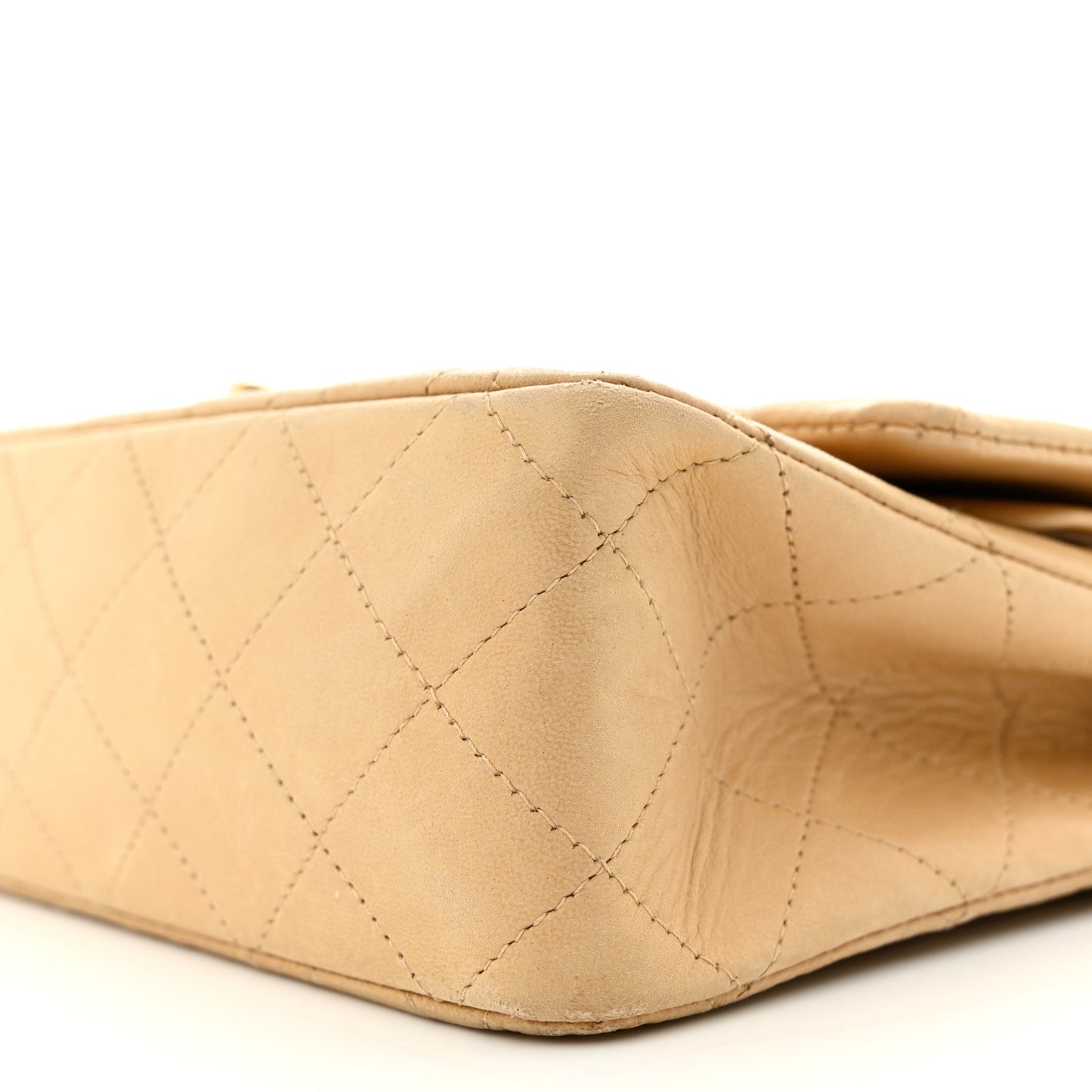 Lambskin Quilted Medium Double Flap Beige