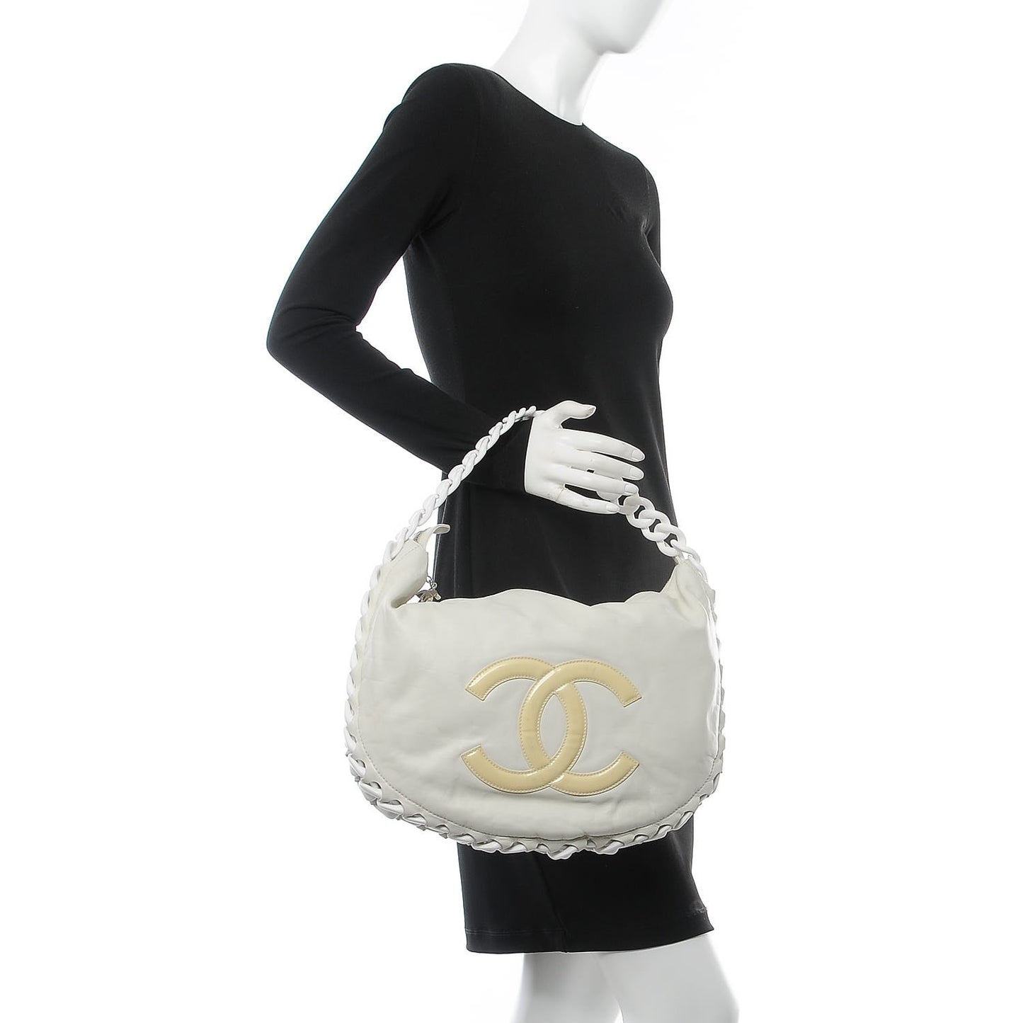 Calfskin Modern Chain Rhodoid Hobo White