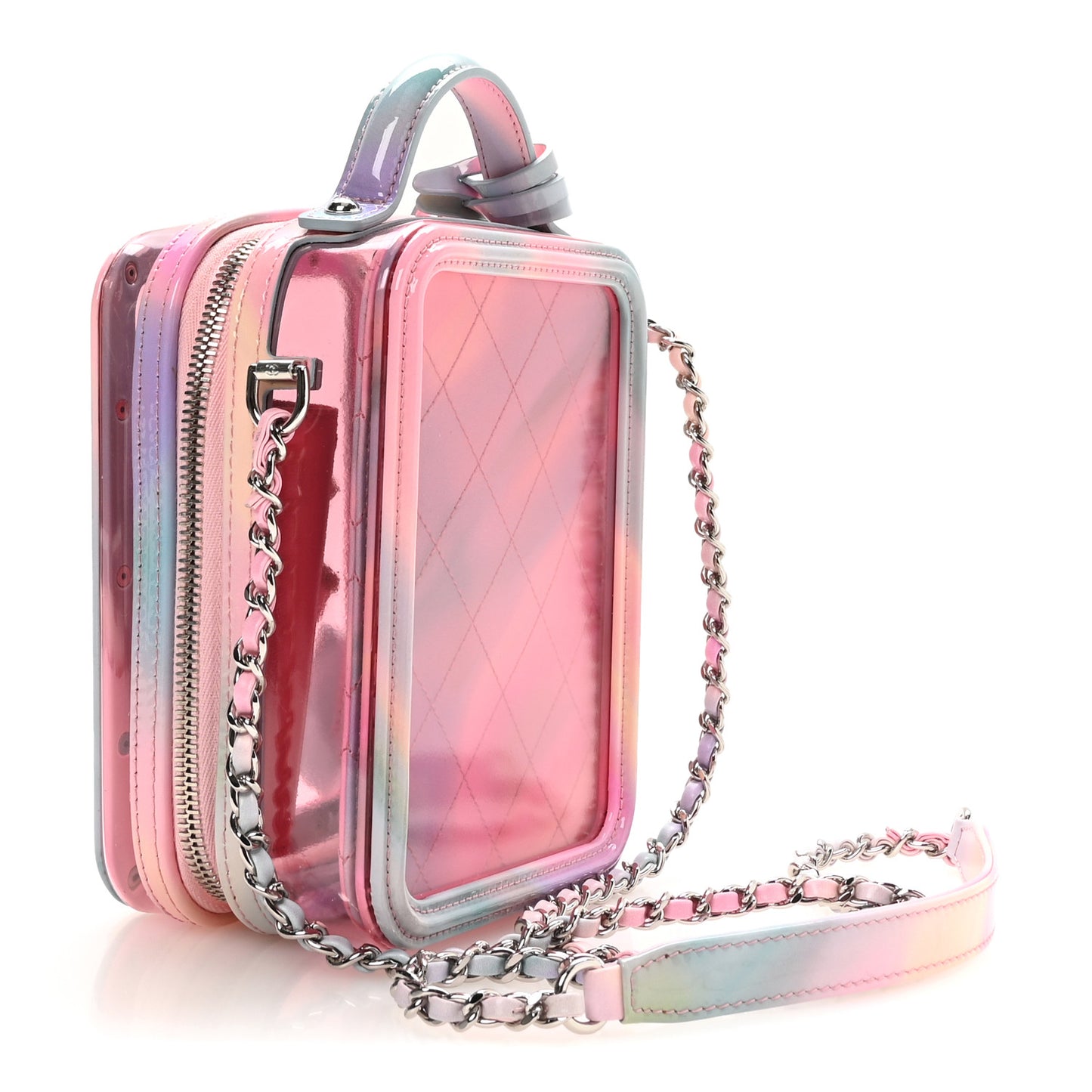 PVC Patent Calfskin Patent Lambskin Vertical Vanity Case Pink