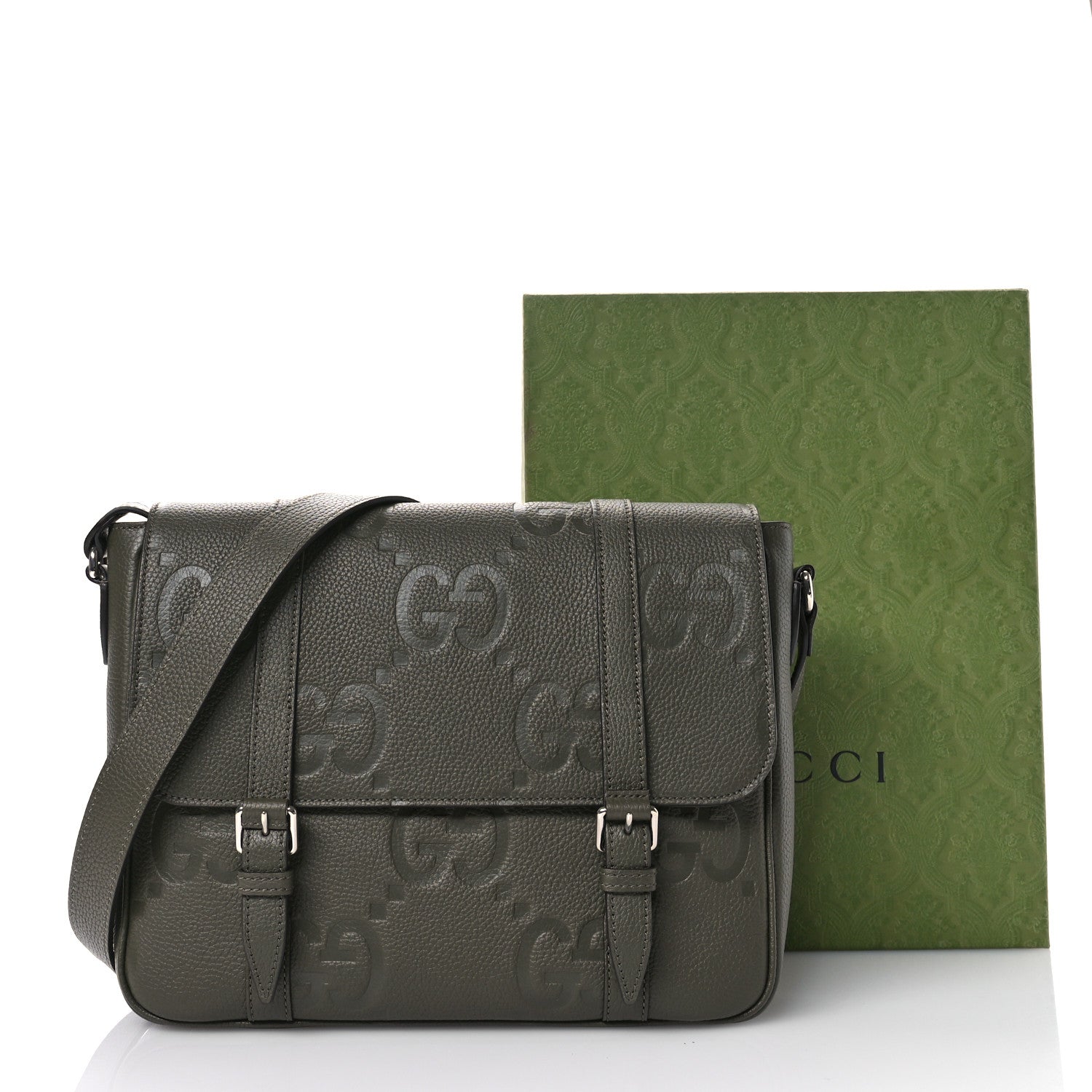Gucci Calfskin Jumbo GG Embossed Double Buckle Medium Messenger Bag Dark Vintage Olive 11 of 11