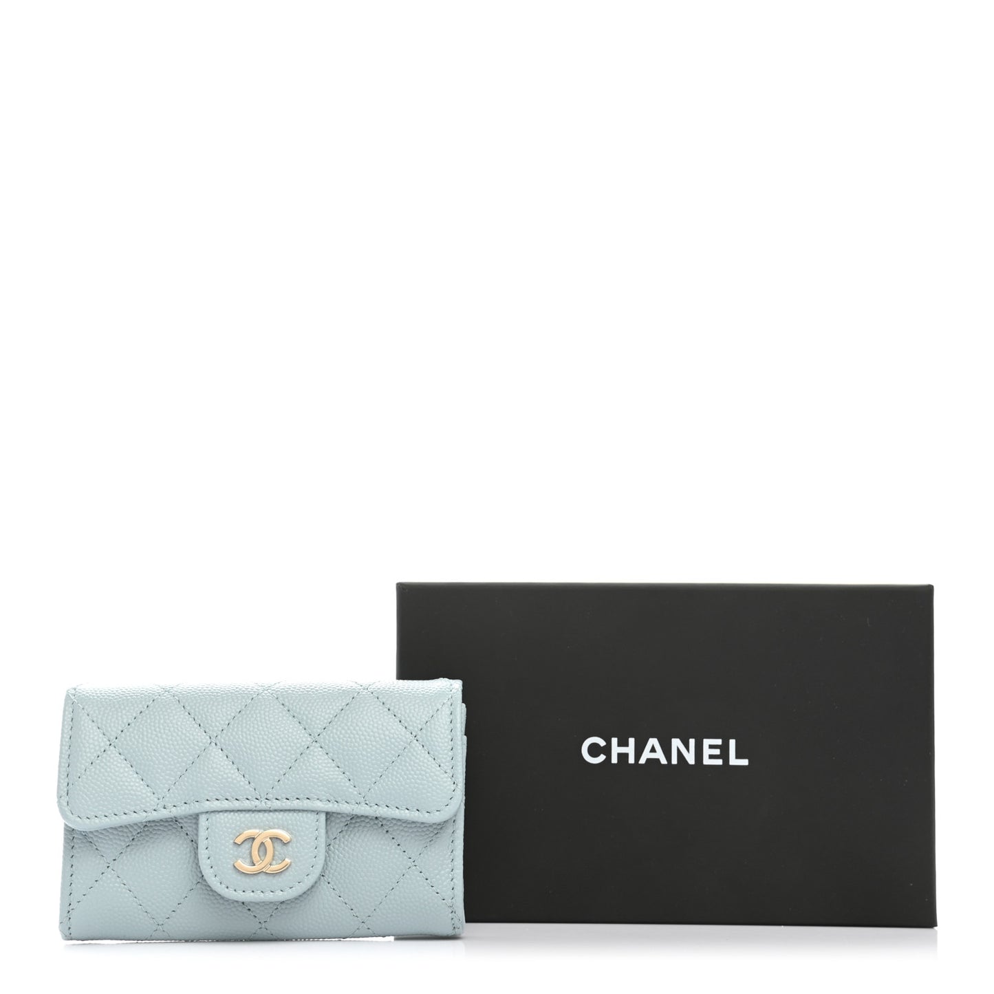 Caviar Quilted Flap Card Holder Wallet Light Blue