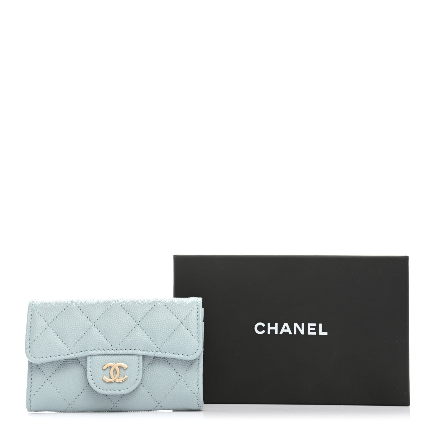 Chanel Caviar Quilted Flap Card Holder Wallet Light Blue 9 of 9