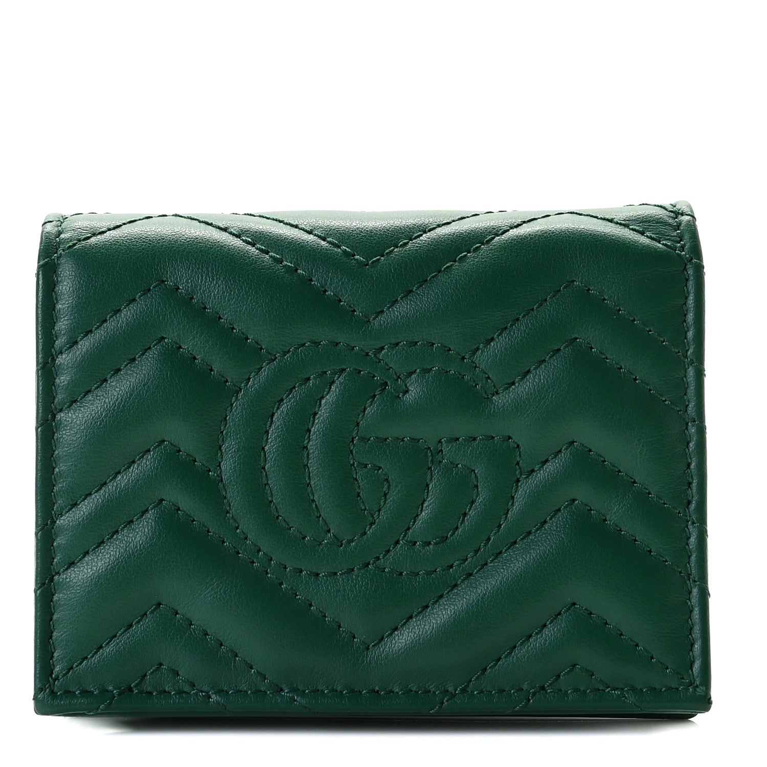 Gucci Calfskin Matelasse GG Marmont Card Case Wallet Emerald 3 of 9