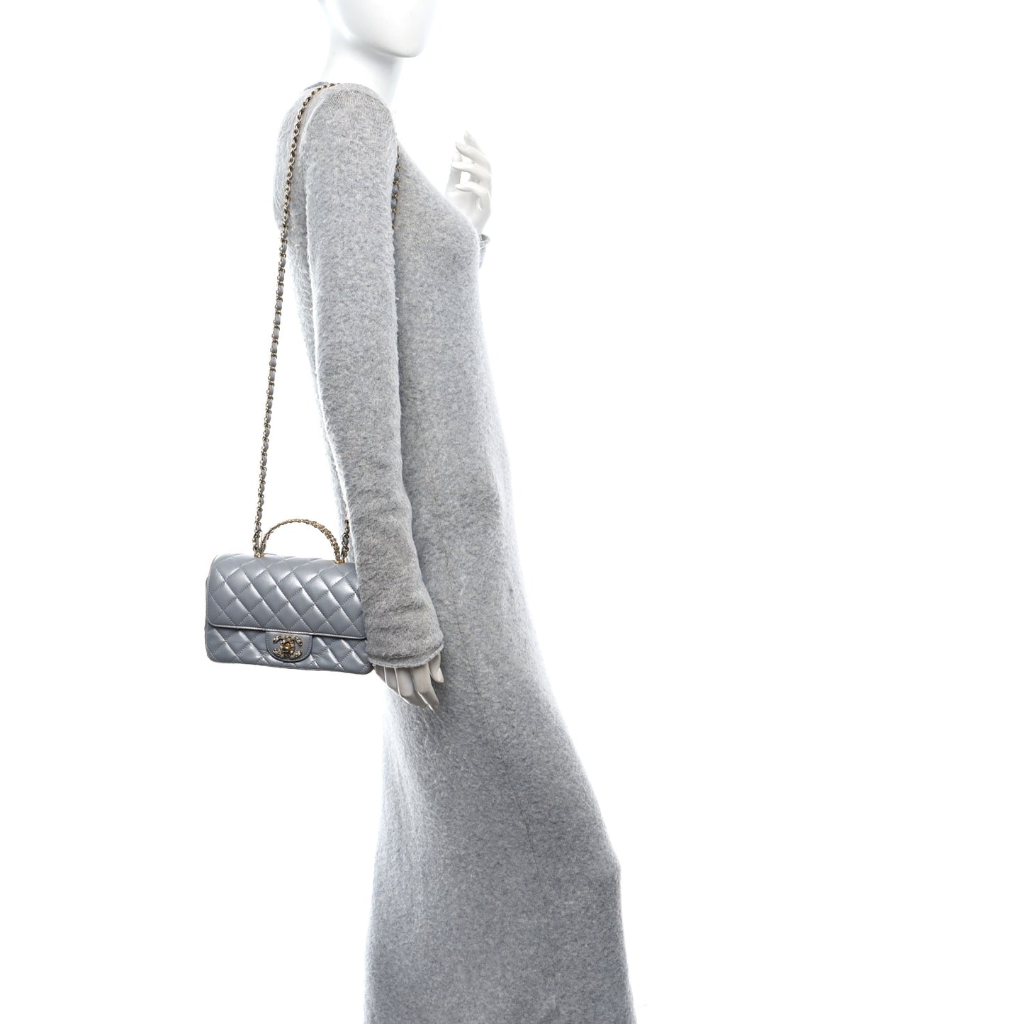 Metallic Lambskin Quilted Mini Strass On Top Flap Silvery