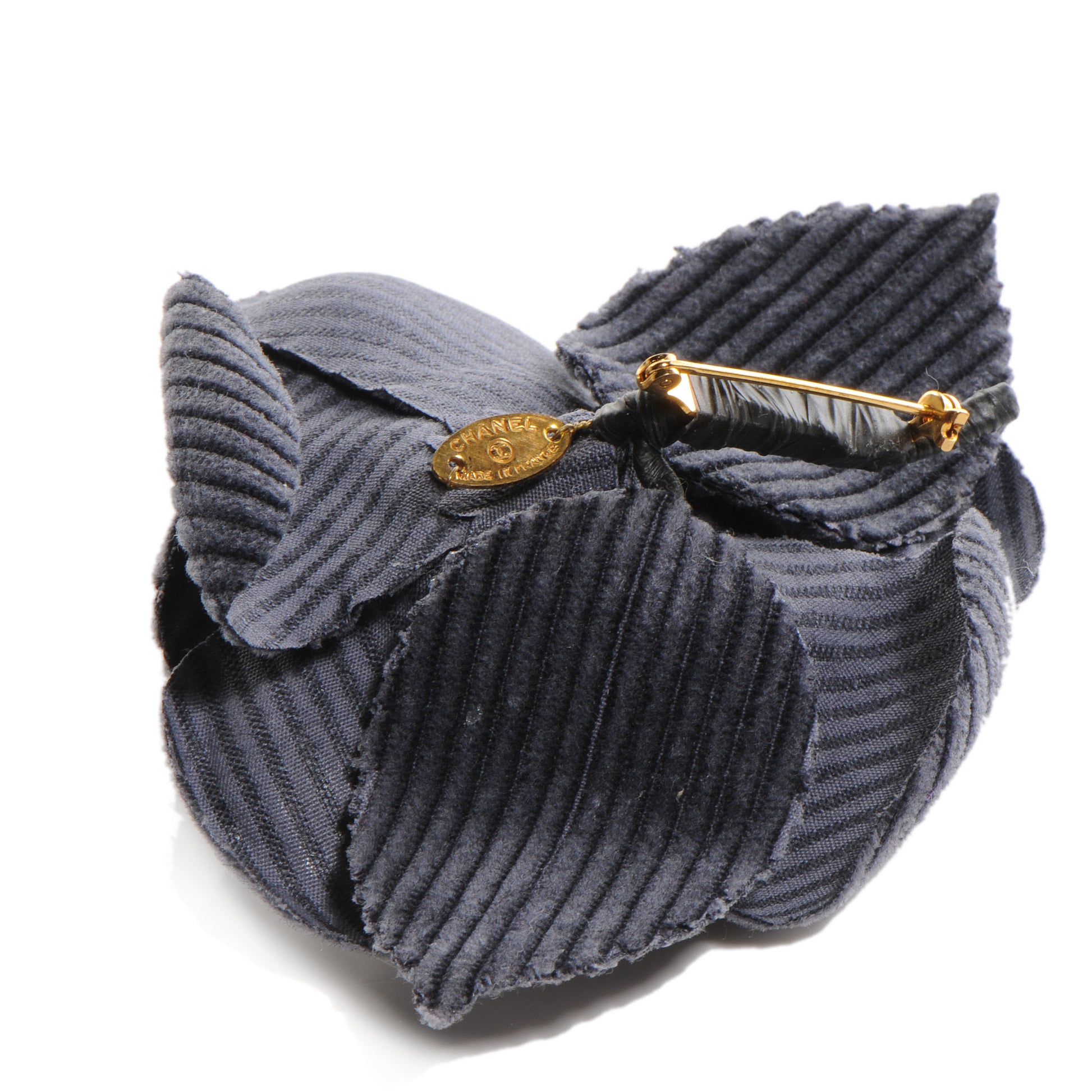 Chanel Corduroy Camellia Pin Brooch Dark Gray 3 of 4
