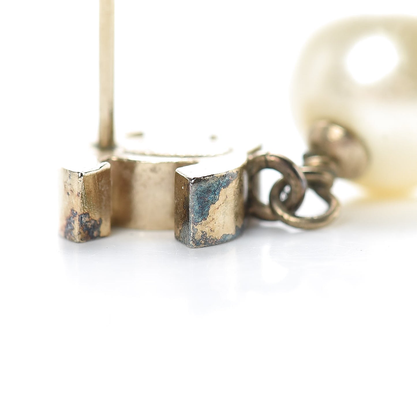Pearl Enamel CC Drop Earrings Black Gold