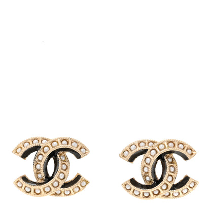 Chanel Metal Pearl Enamel CC Earrings Gold Black 1 of 4