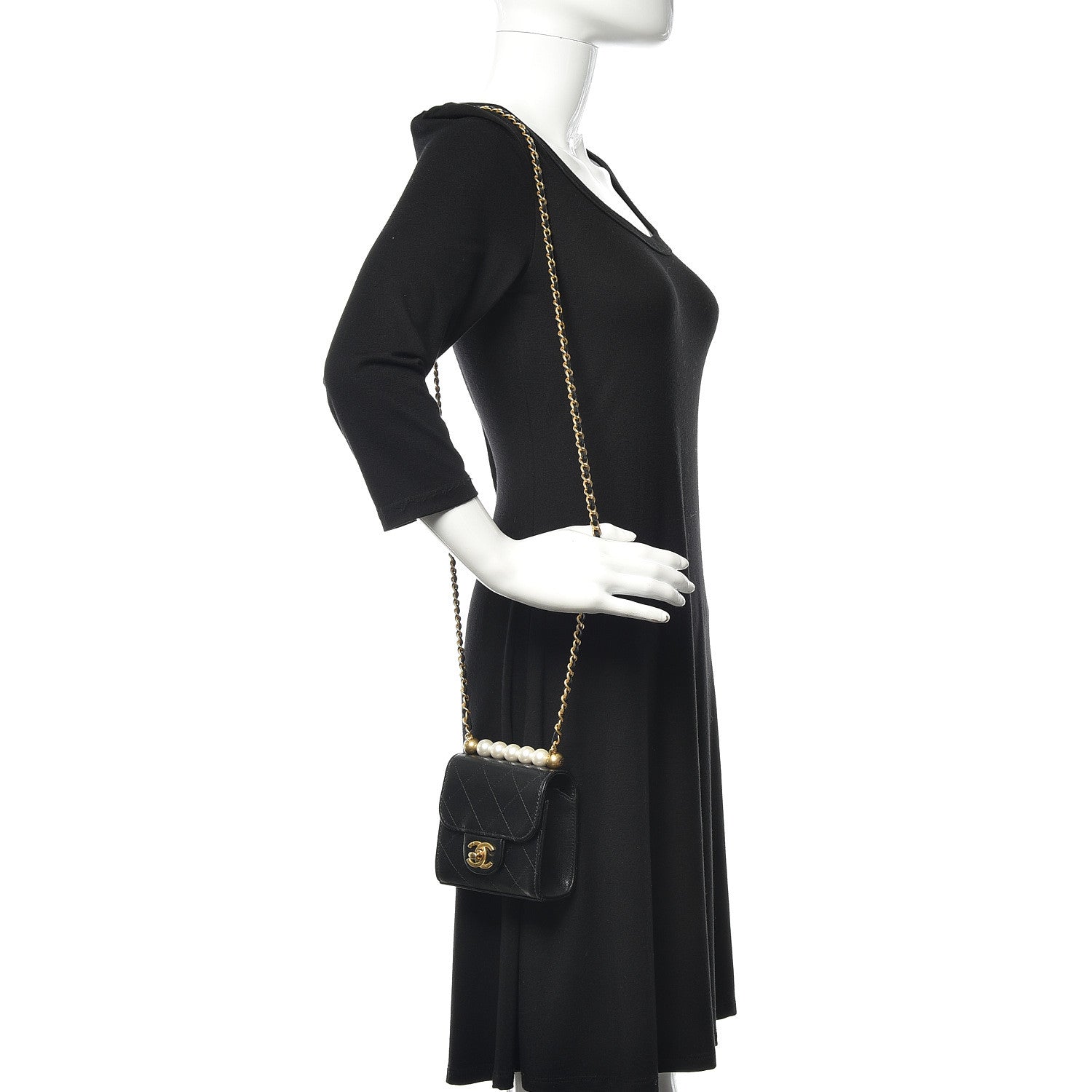 Chanel Goatskin Chic Pearls Clutch On Chain Black 2 of 8