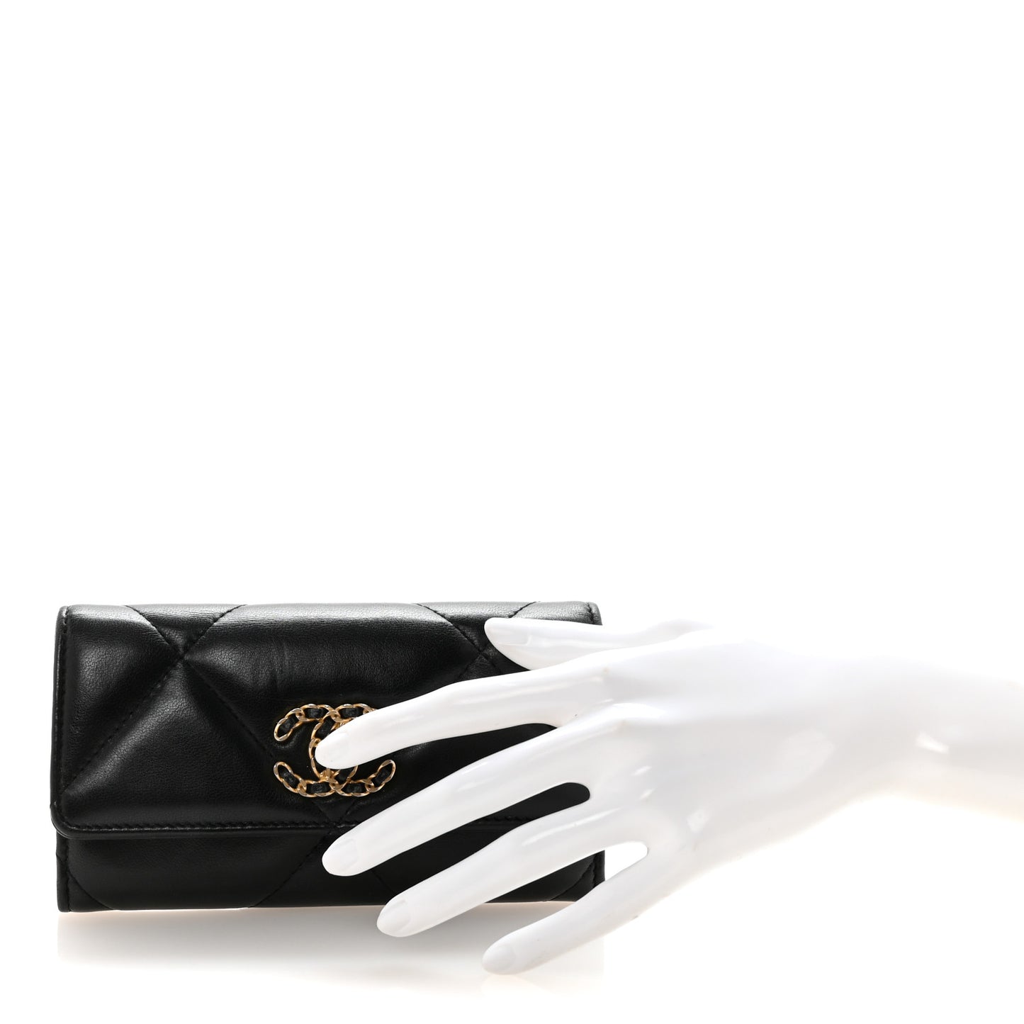 Lambskin Quilted Chanel 19 Flap Wallet Black
