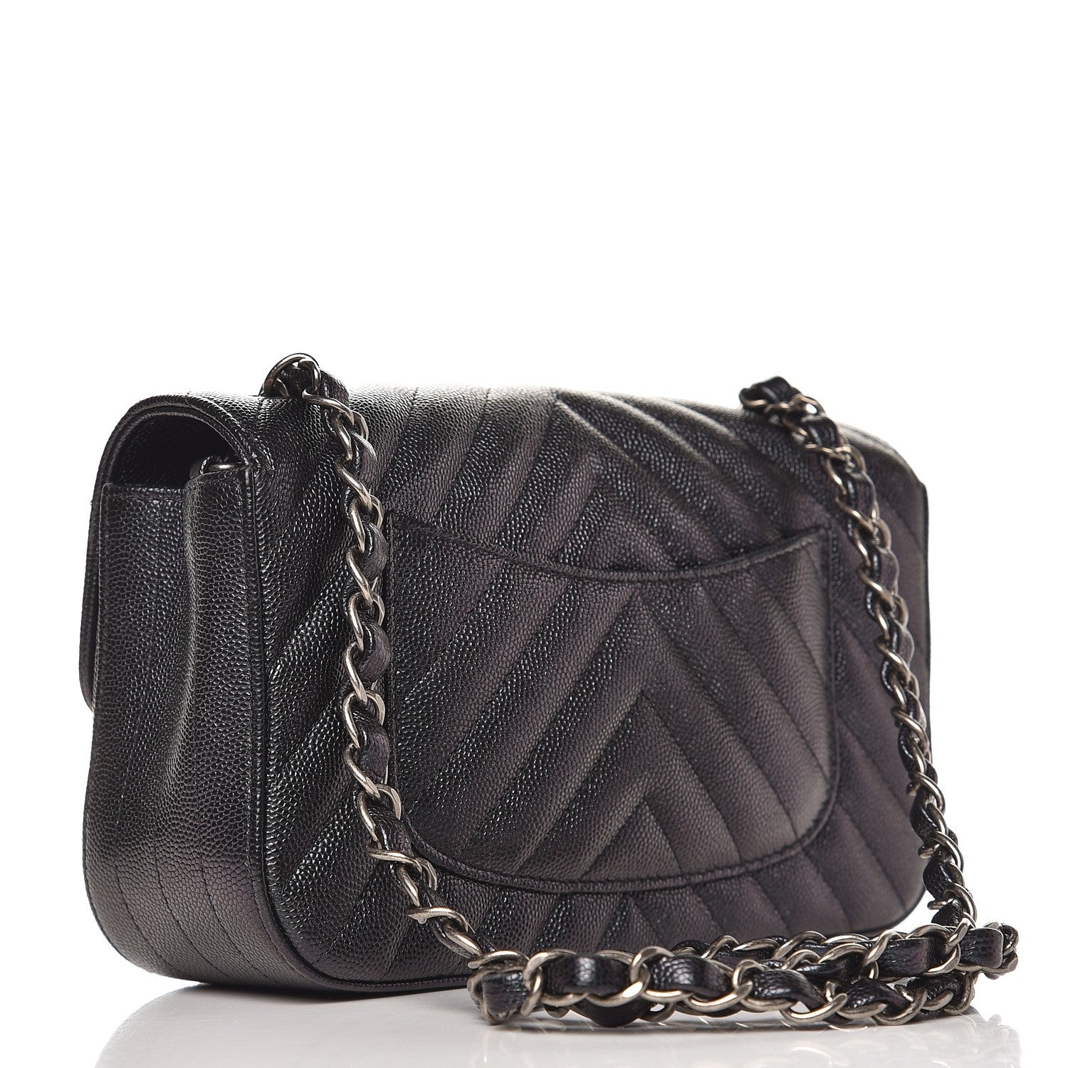 Chanel Iridescent Caviar Chevron Quilted Mini Rectangular Flap Black 3 of 9